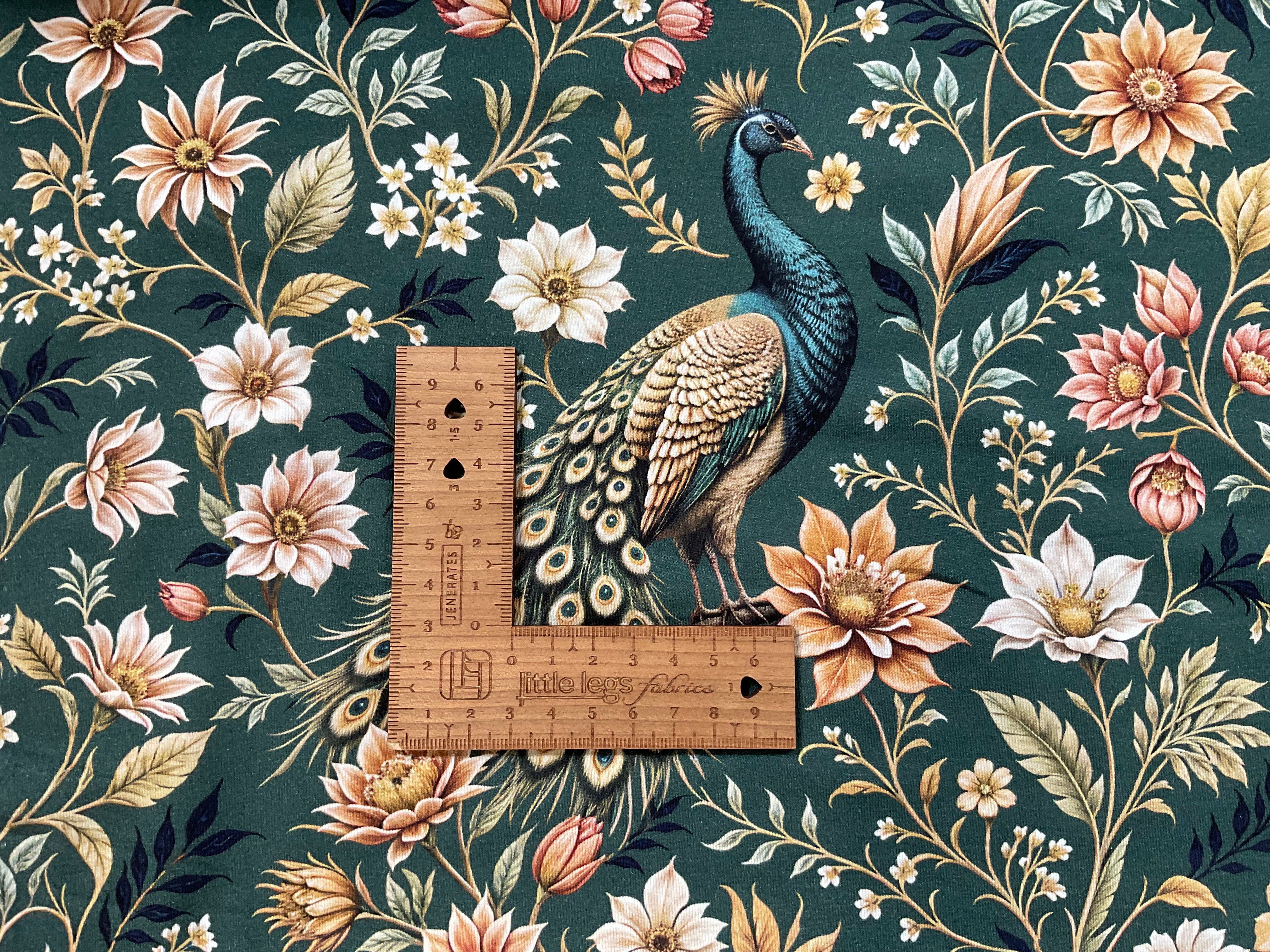 Parading Peacocks Cotton Jersey