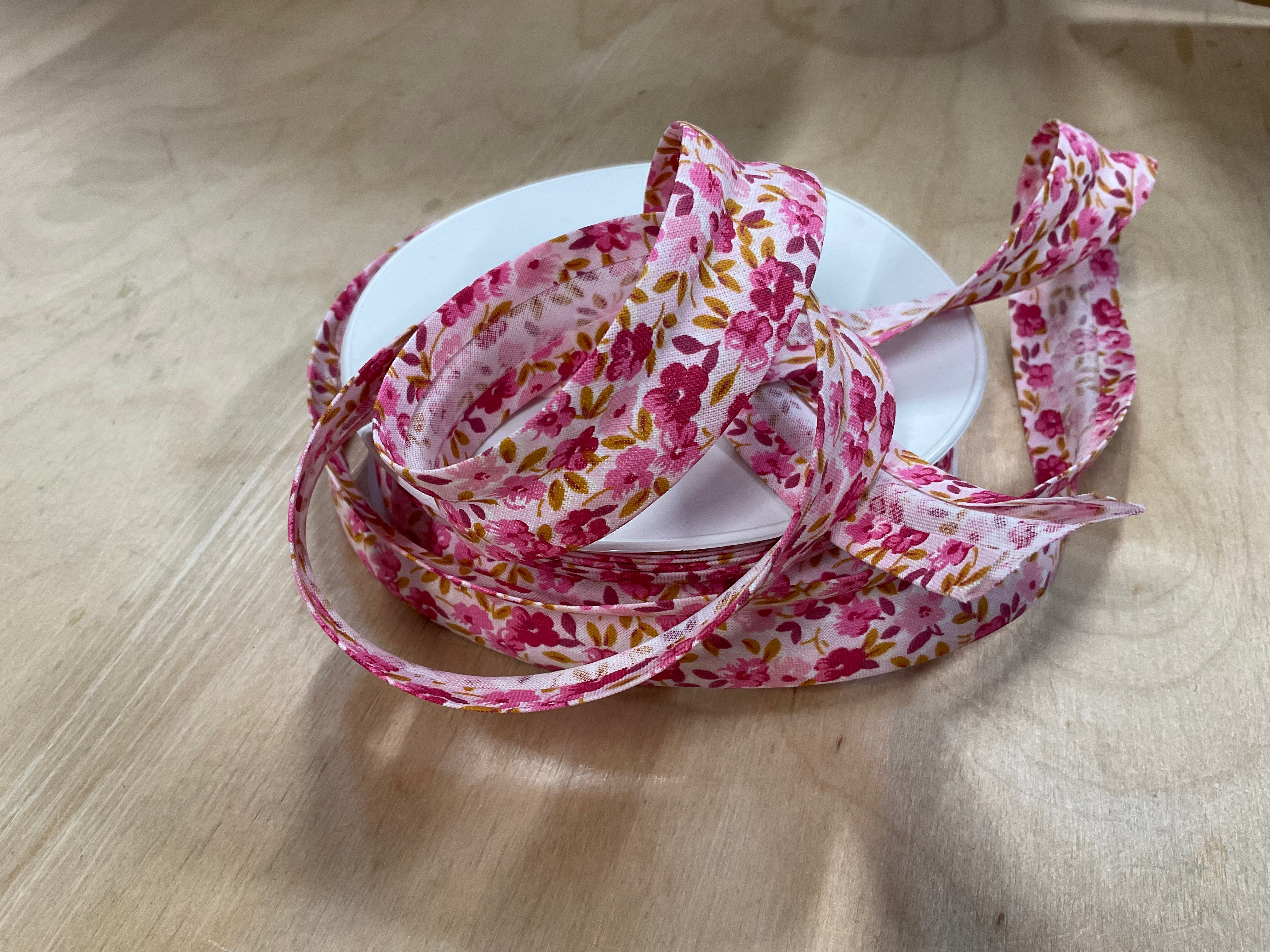 25mm Pink Floral Bias Binding