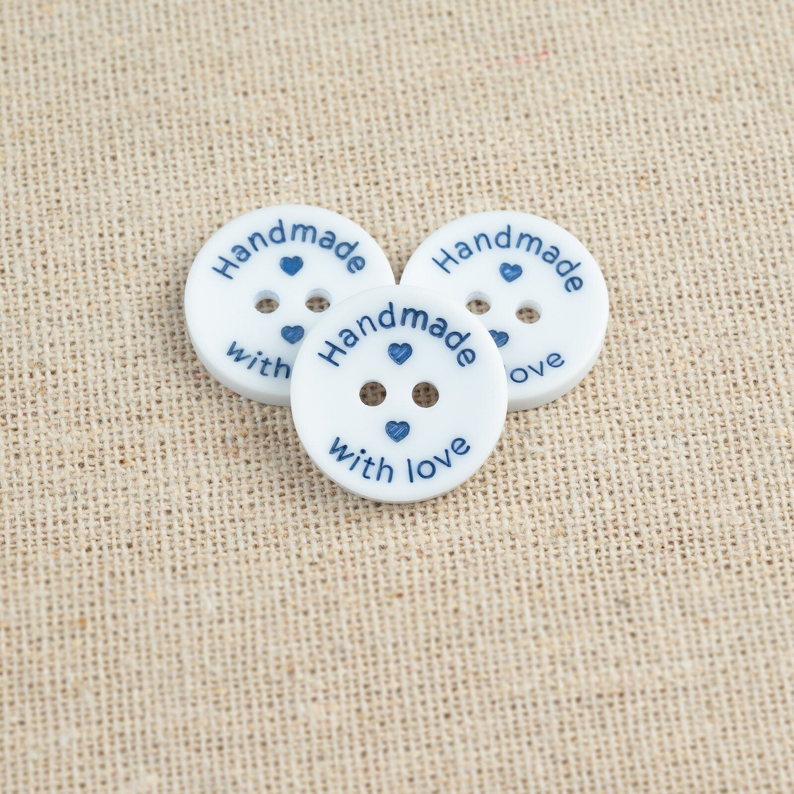 18mm Handmade With Love White Plastic Buttons