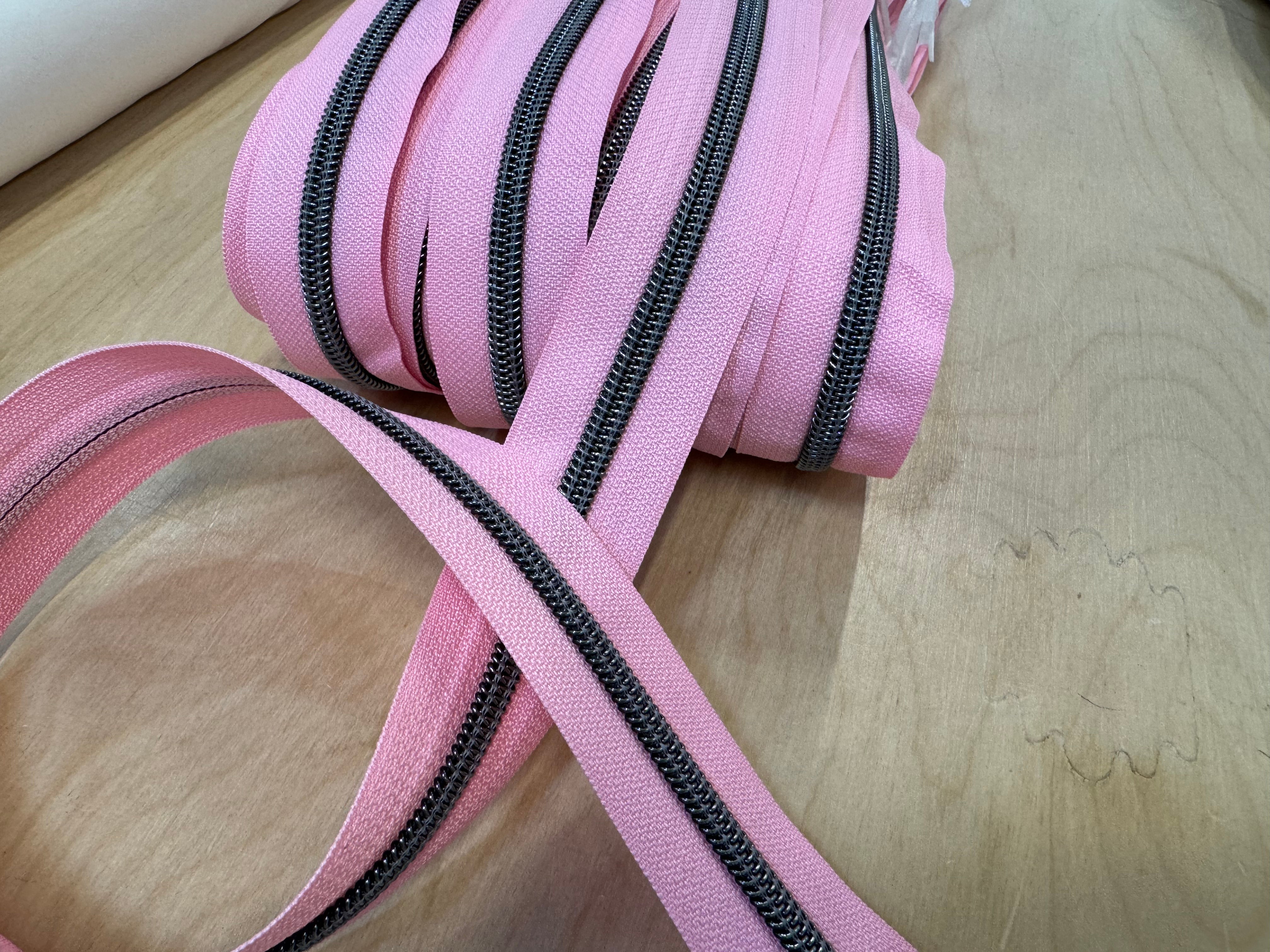 Baby Pink with Gunmetal Teeth Continuous Zipper Tape