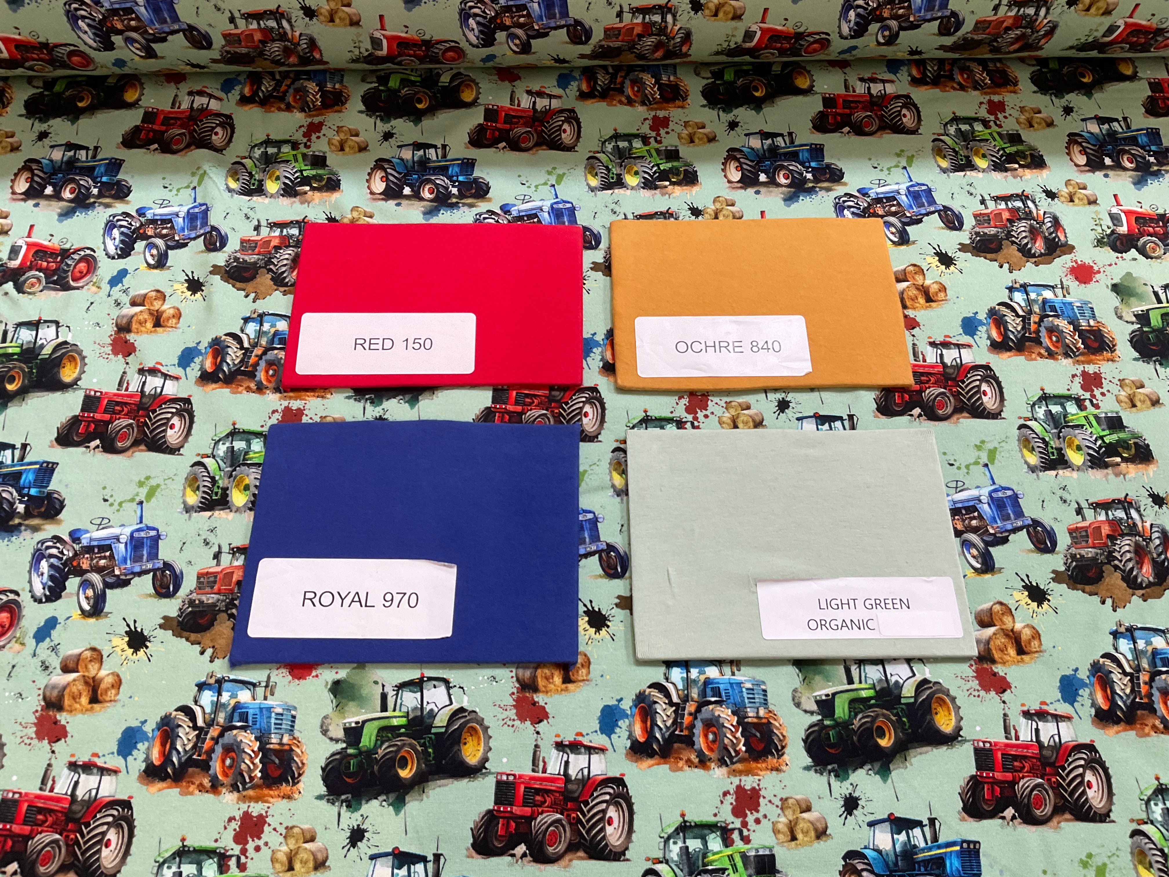 Green Tractors Cotton Jersey Fabric