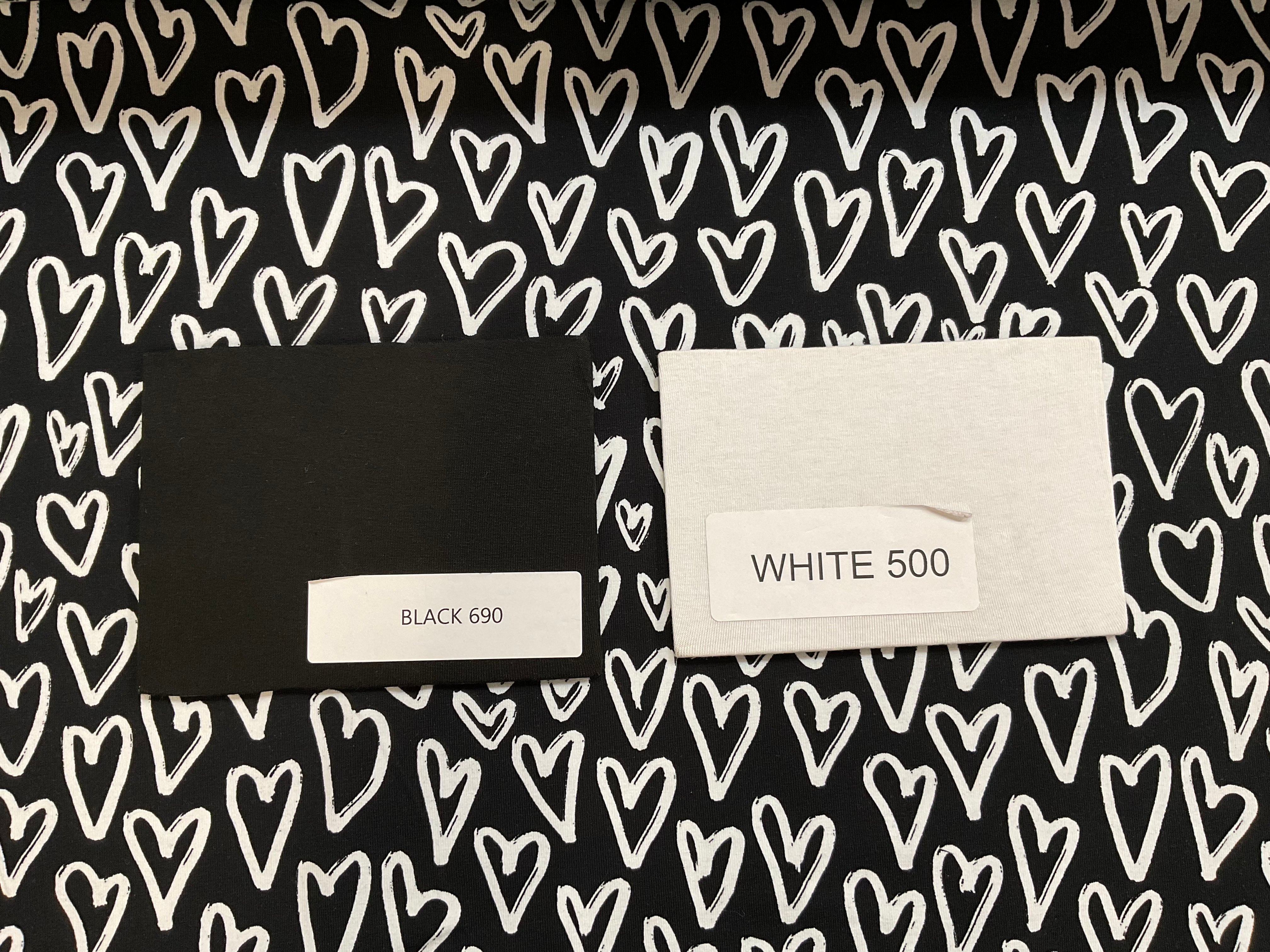 White Hearts on Black Cotton Jersey