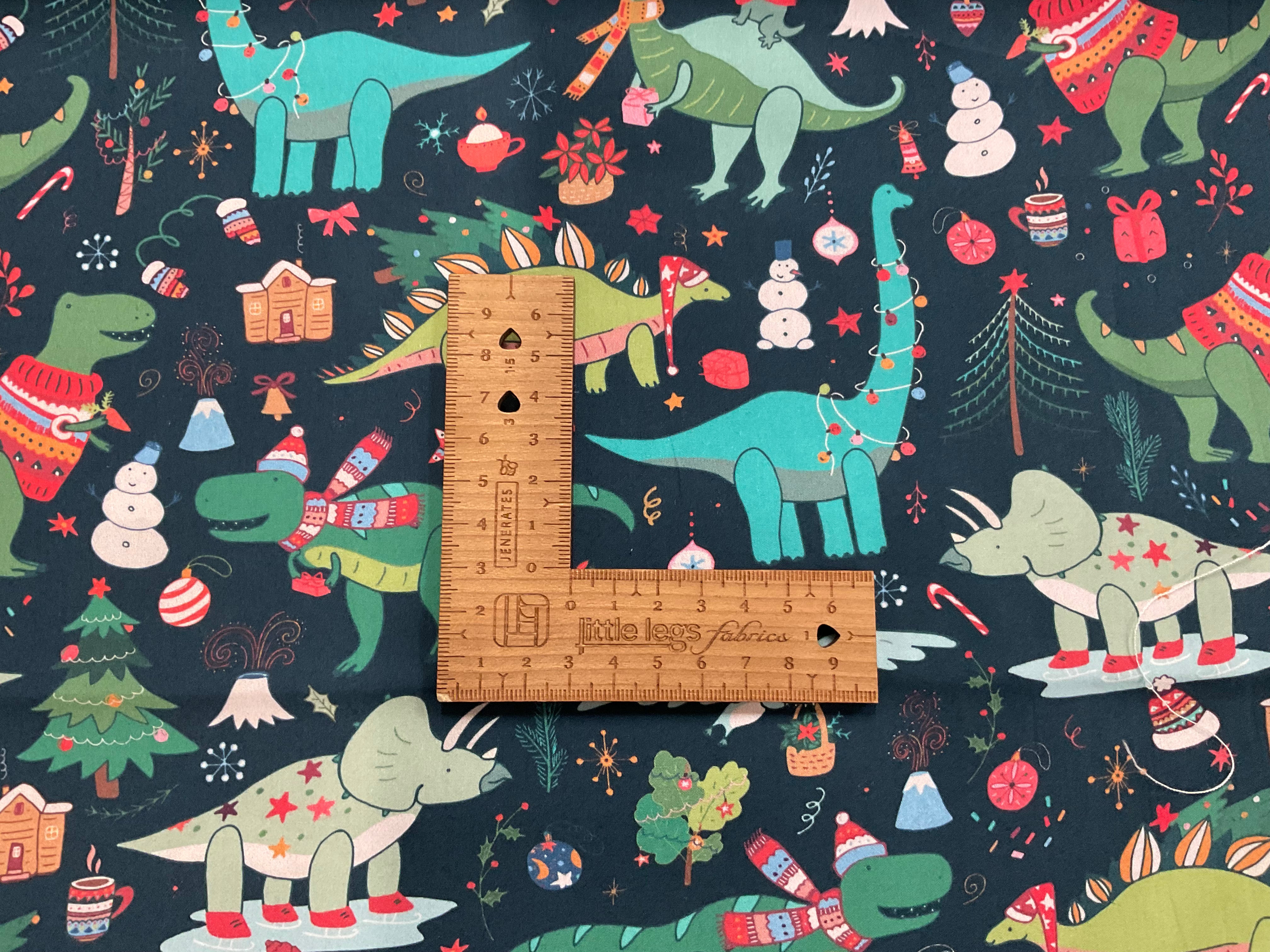 Christmas Dinosaurs Organic Cotton Poplin