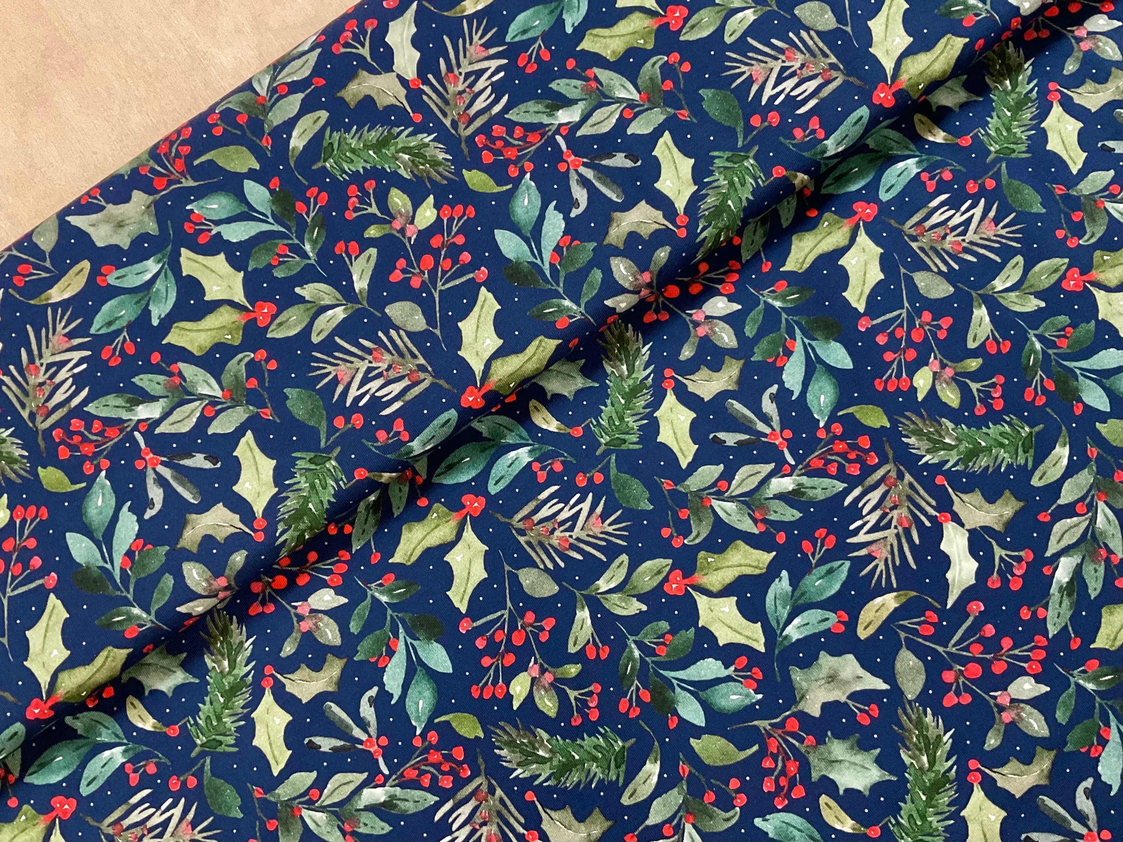 PRE ORDER Festive Berries and Leaves Navy- DUE IN STOCK MID SEPTEMBER