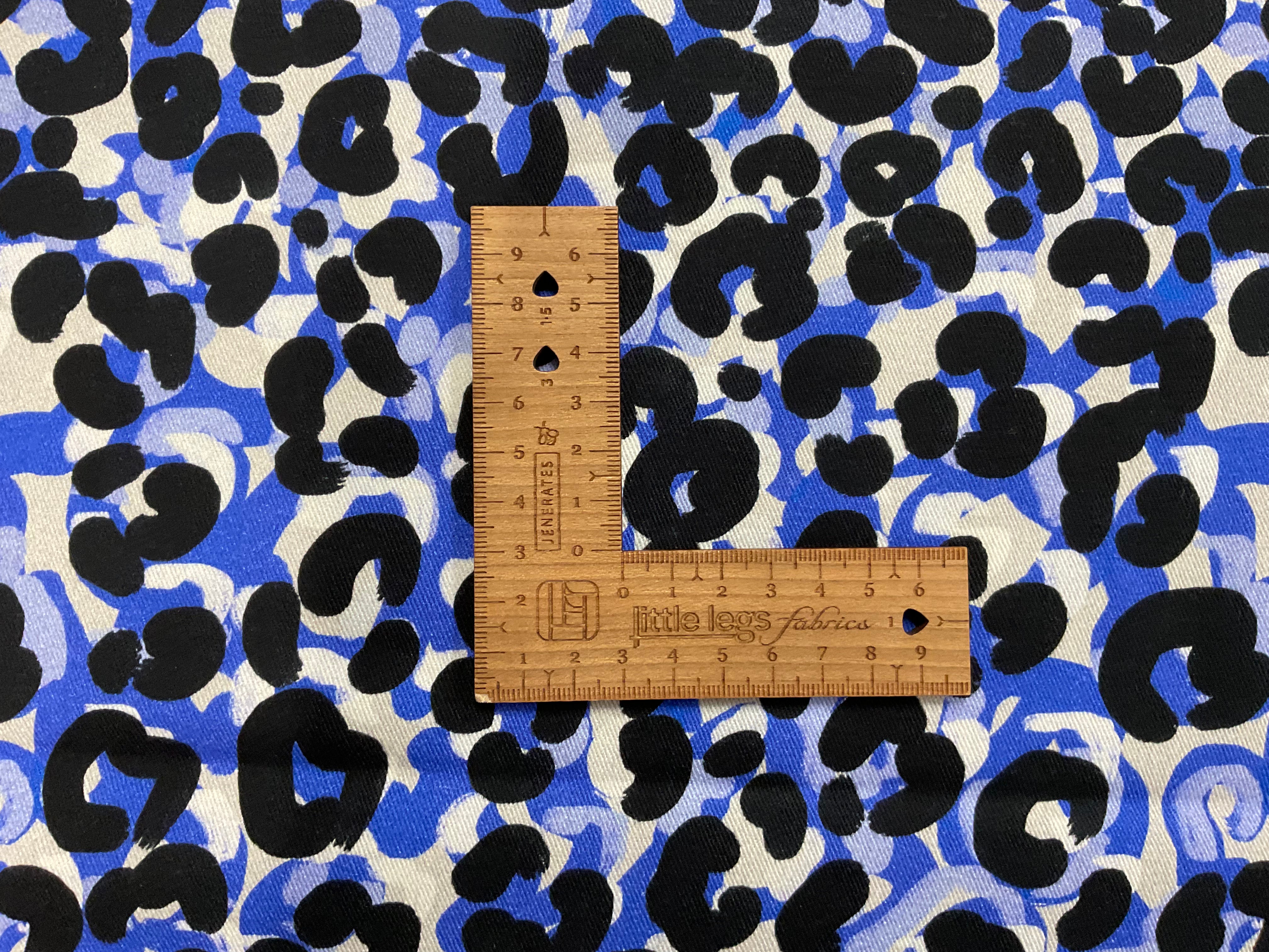 Painted Blue Leopard Print Cotton Twill