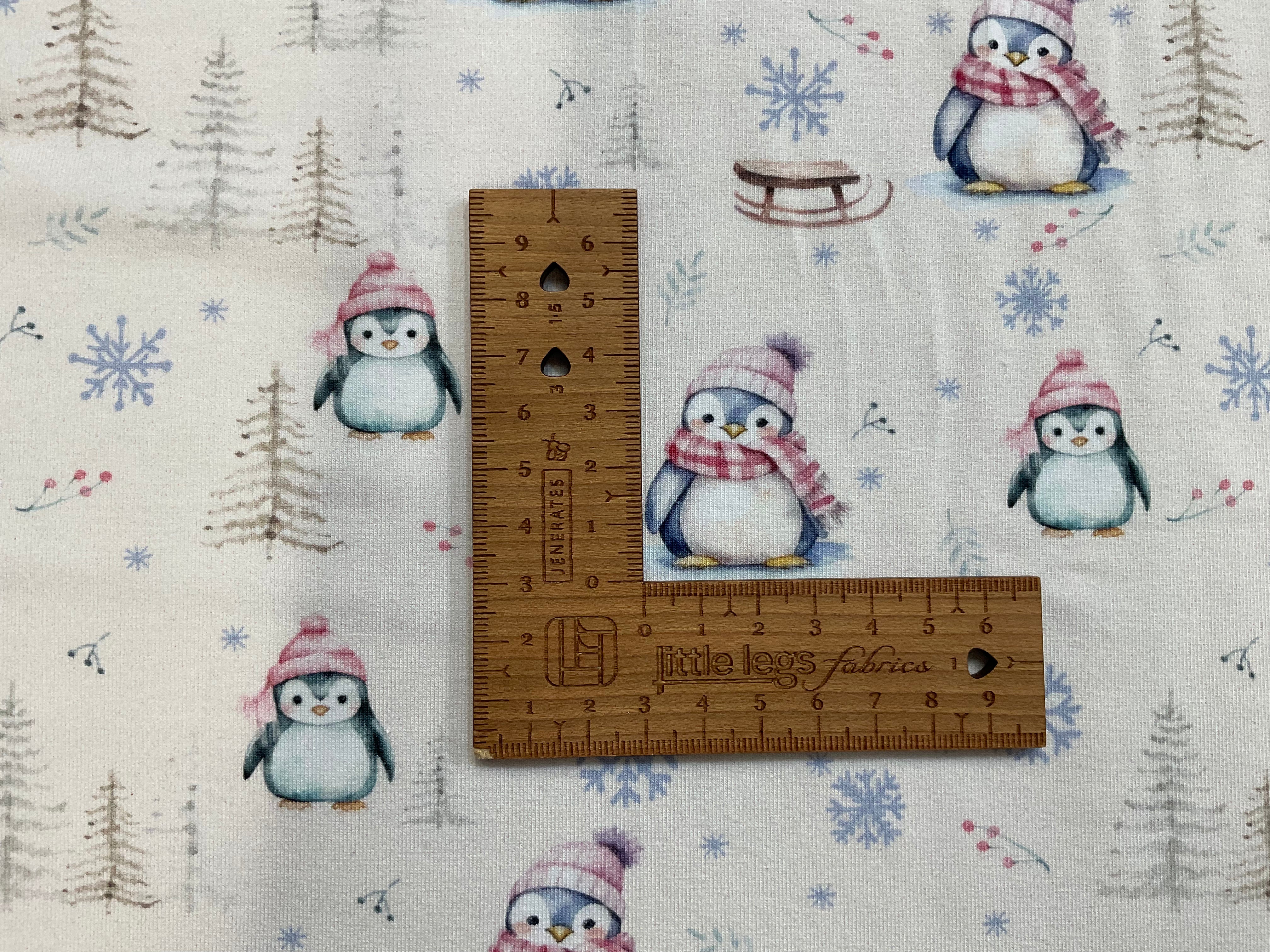 Penguins in the Snow Cotton Jersey Fabric