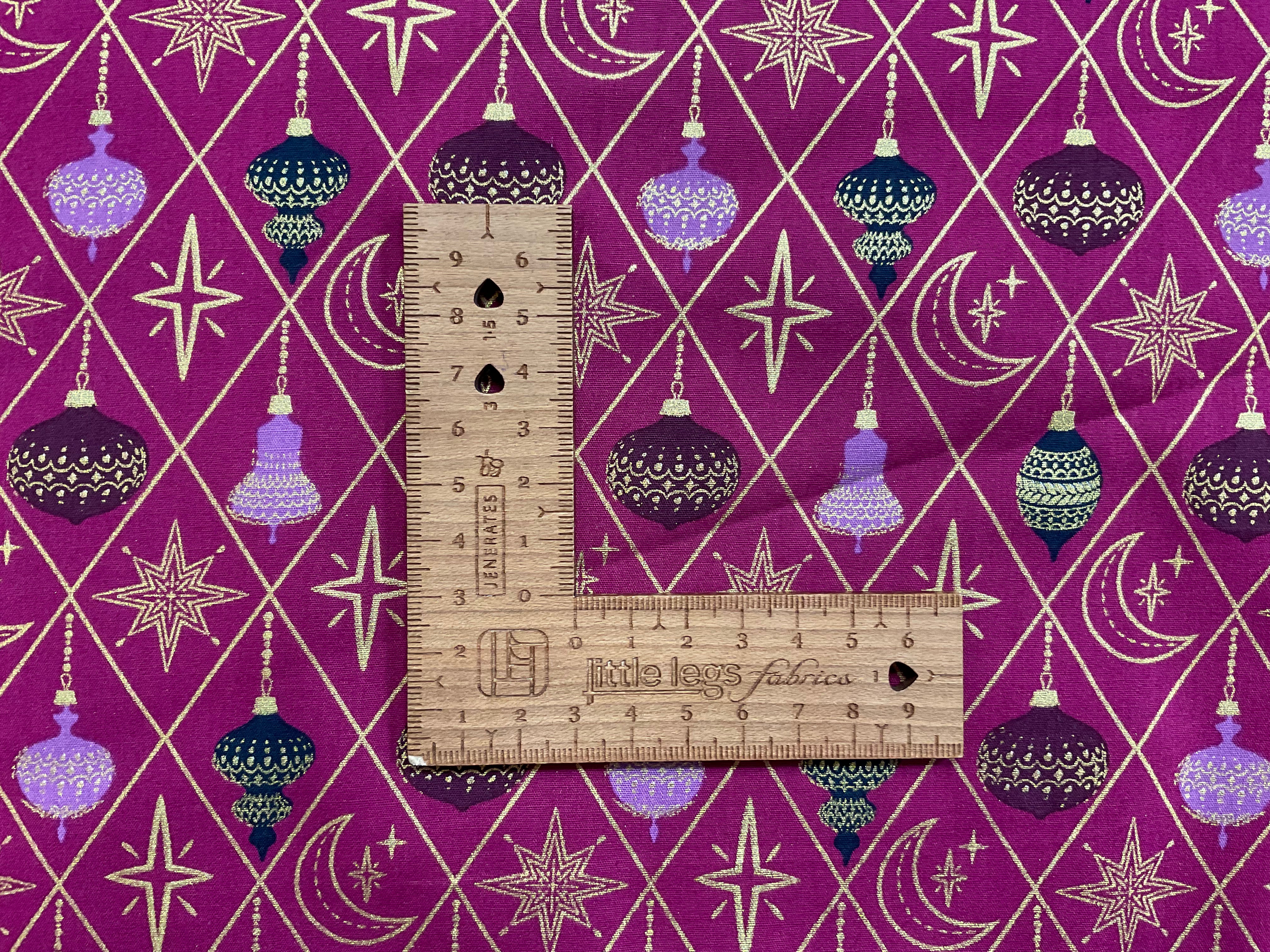 Christmas Baubles on Bright Plum with Gold Foil Cotton Poplin