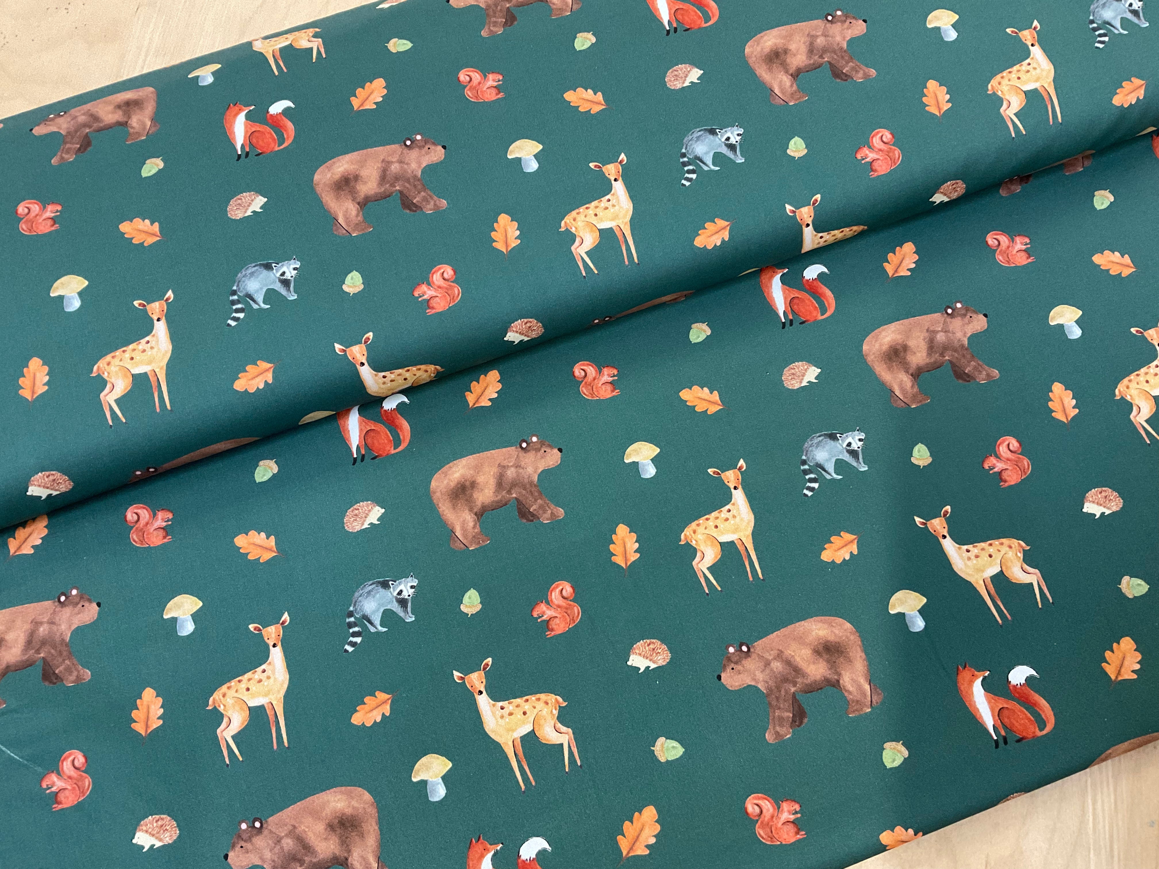 Forest Animals on Khaki Fine Cotton Poplin