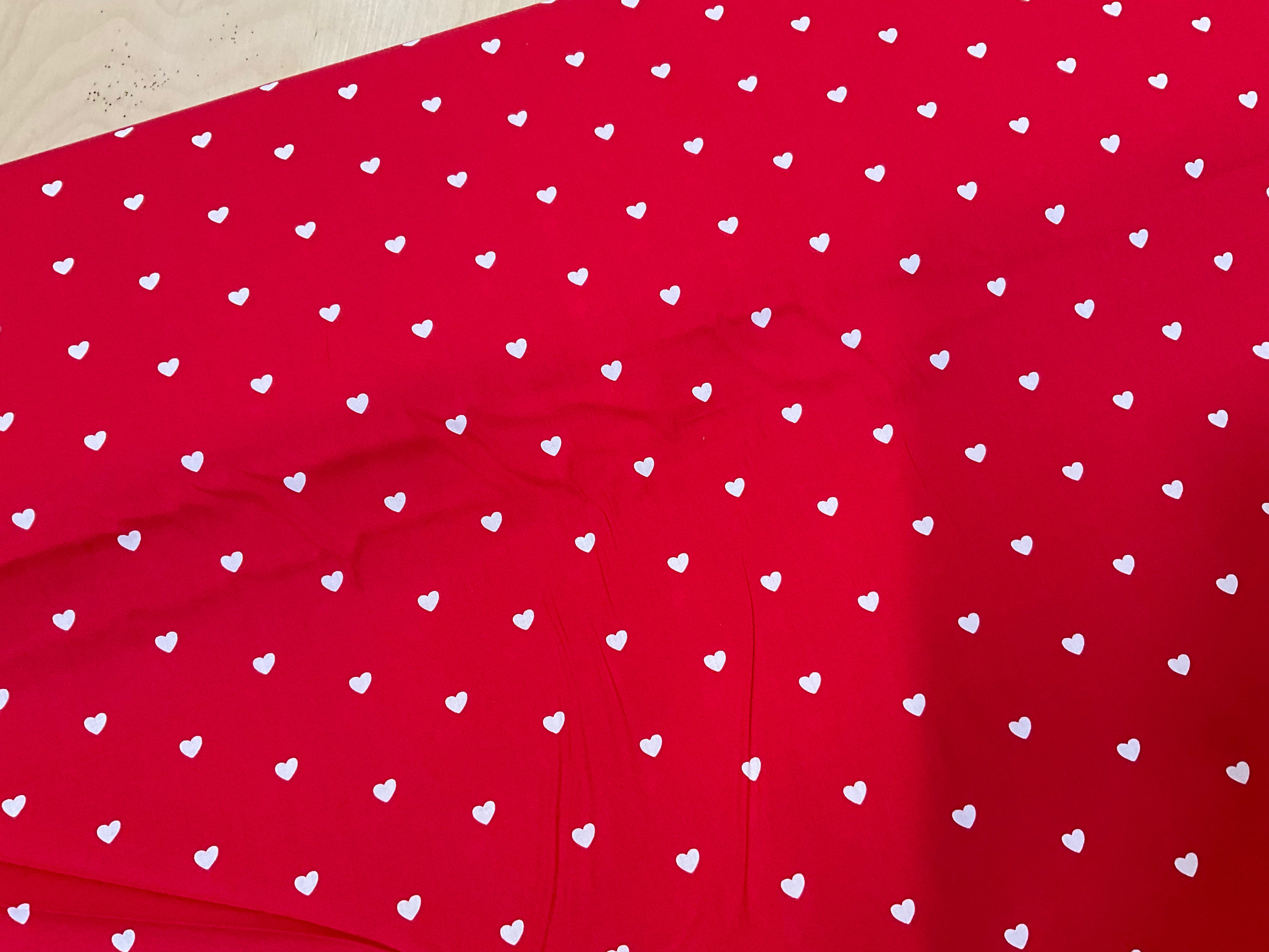 White Hearts on Red Fine Cotton Poplin