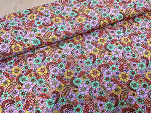 Retro Flowers on Peach Fine Cotton Poplin