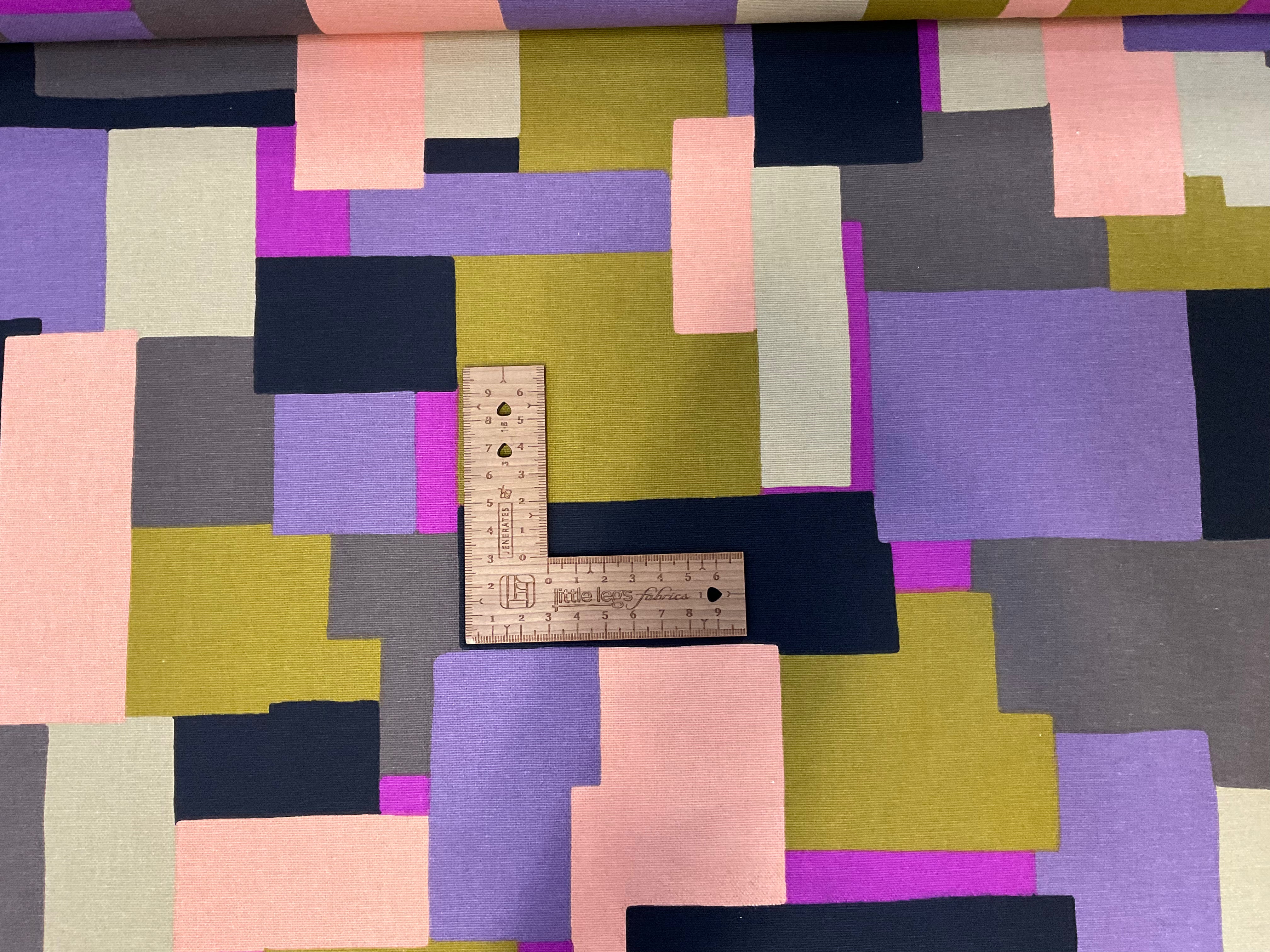Abstract Square Purple/Mustard/Grey Cotton Canvas