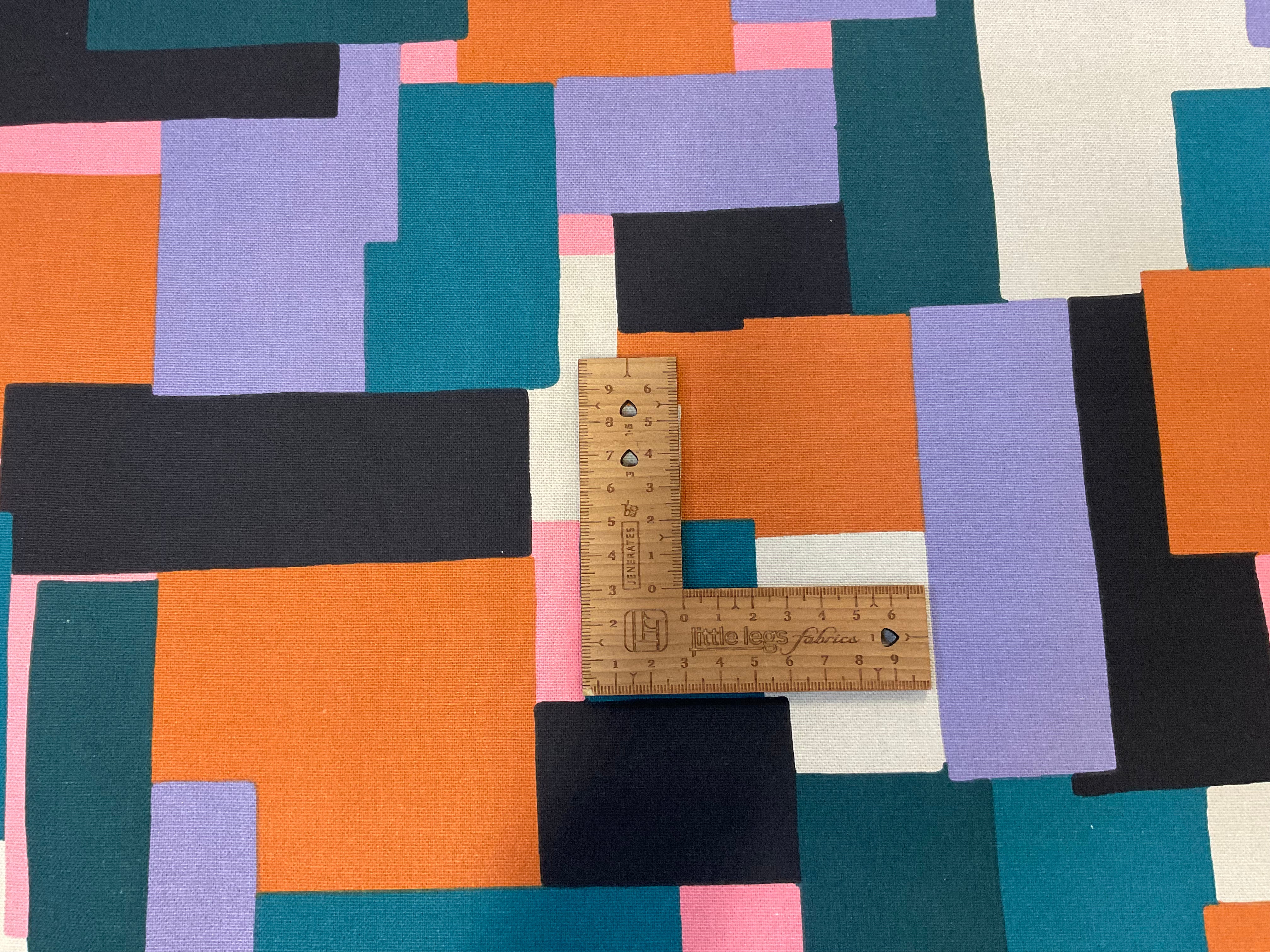 Abstract Square Petrol /Purple / Orange Cotton Canvas