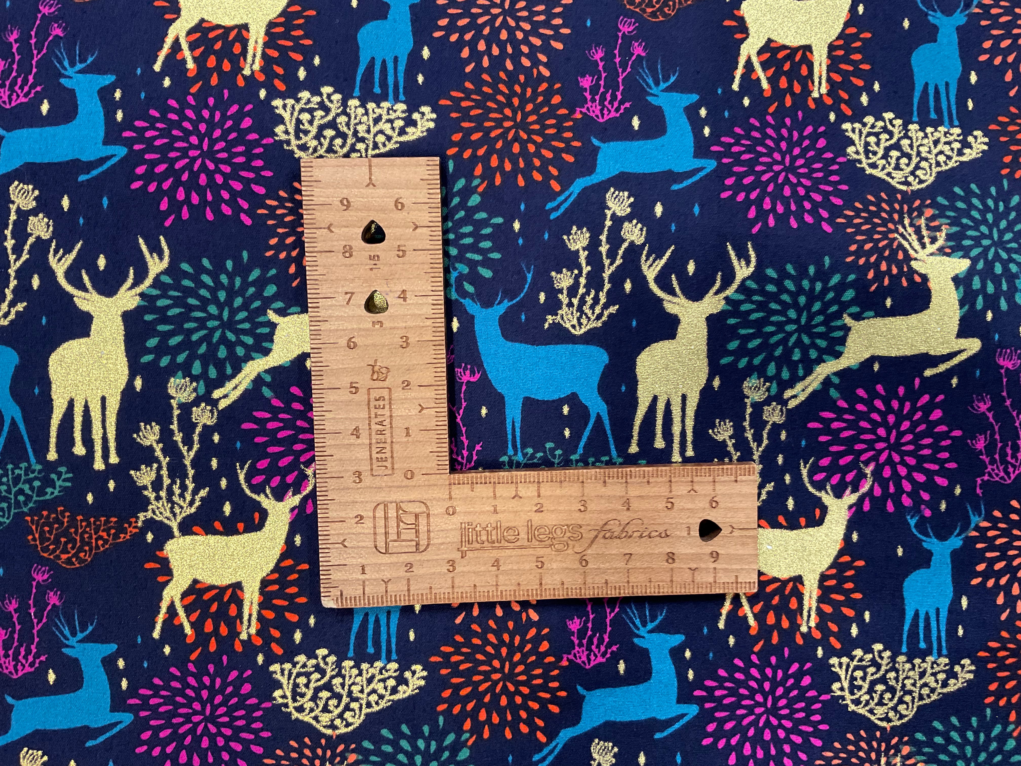 Gold Foil Stags on Navy Cotton Poplin