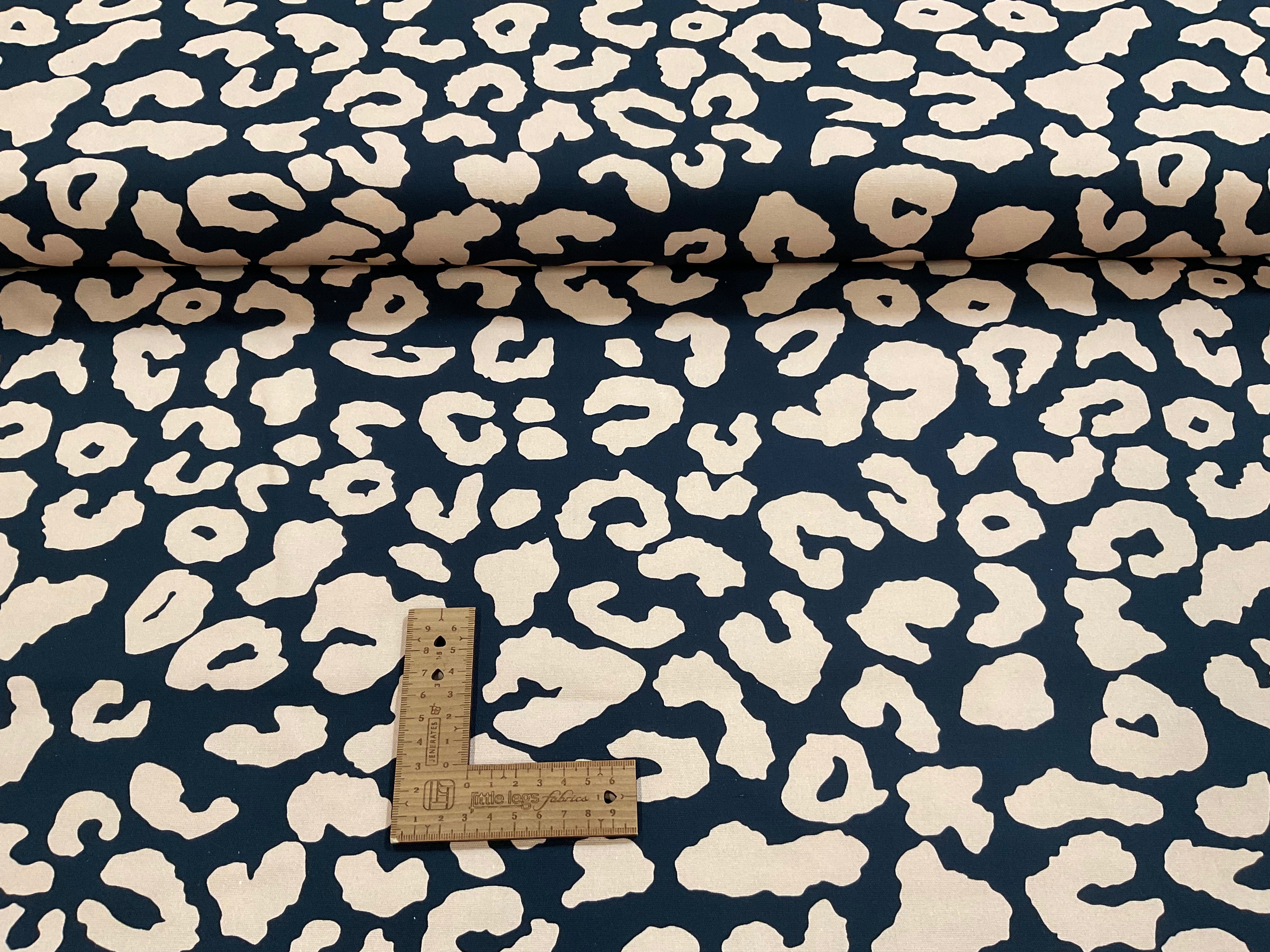 Beige on Black Leopard Print Cotton Canvas