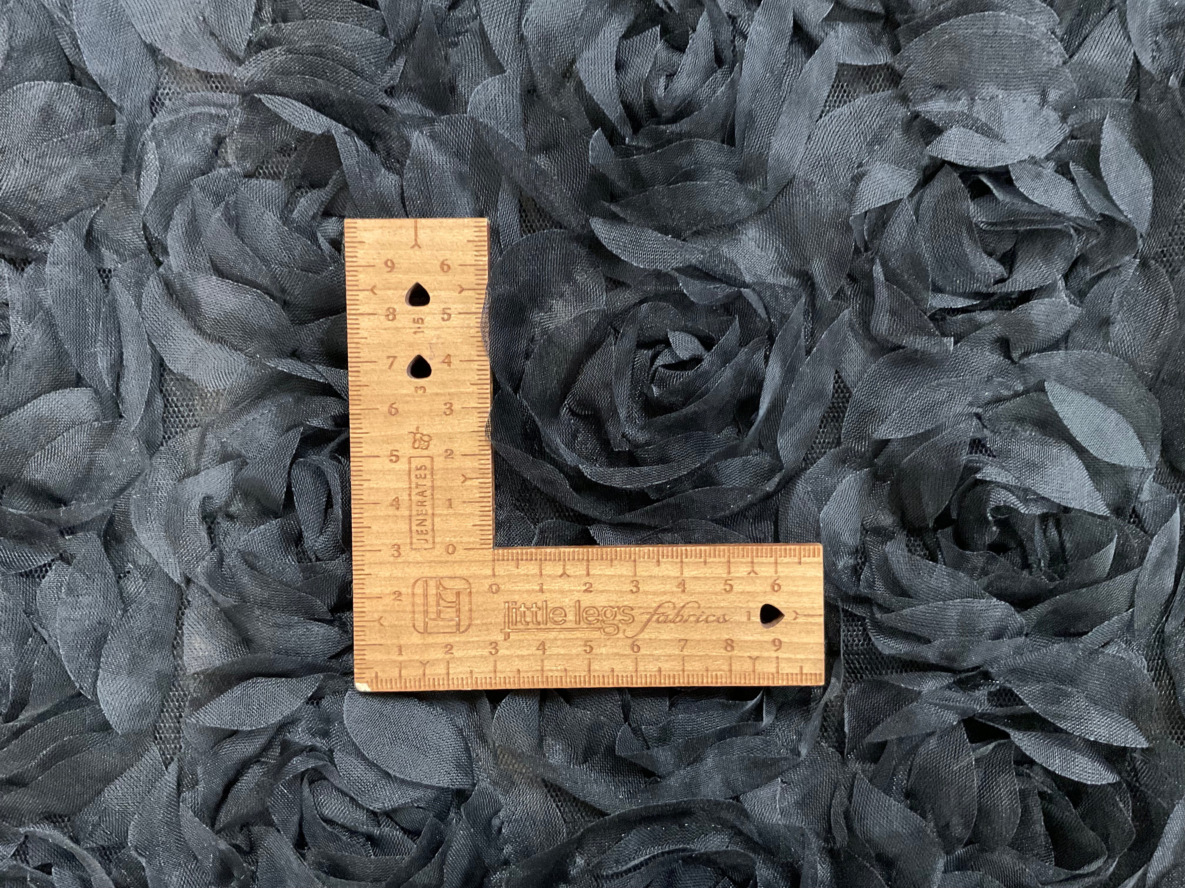 Black 3D Roses Stretch Tulle