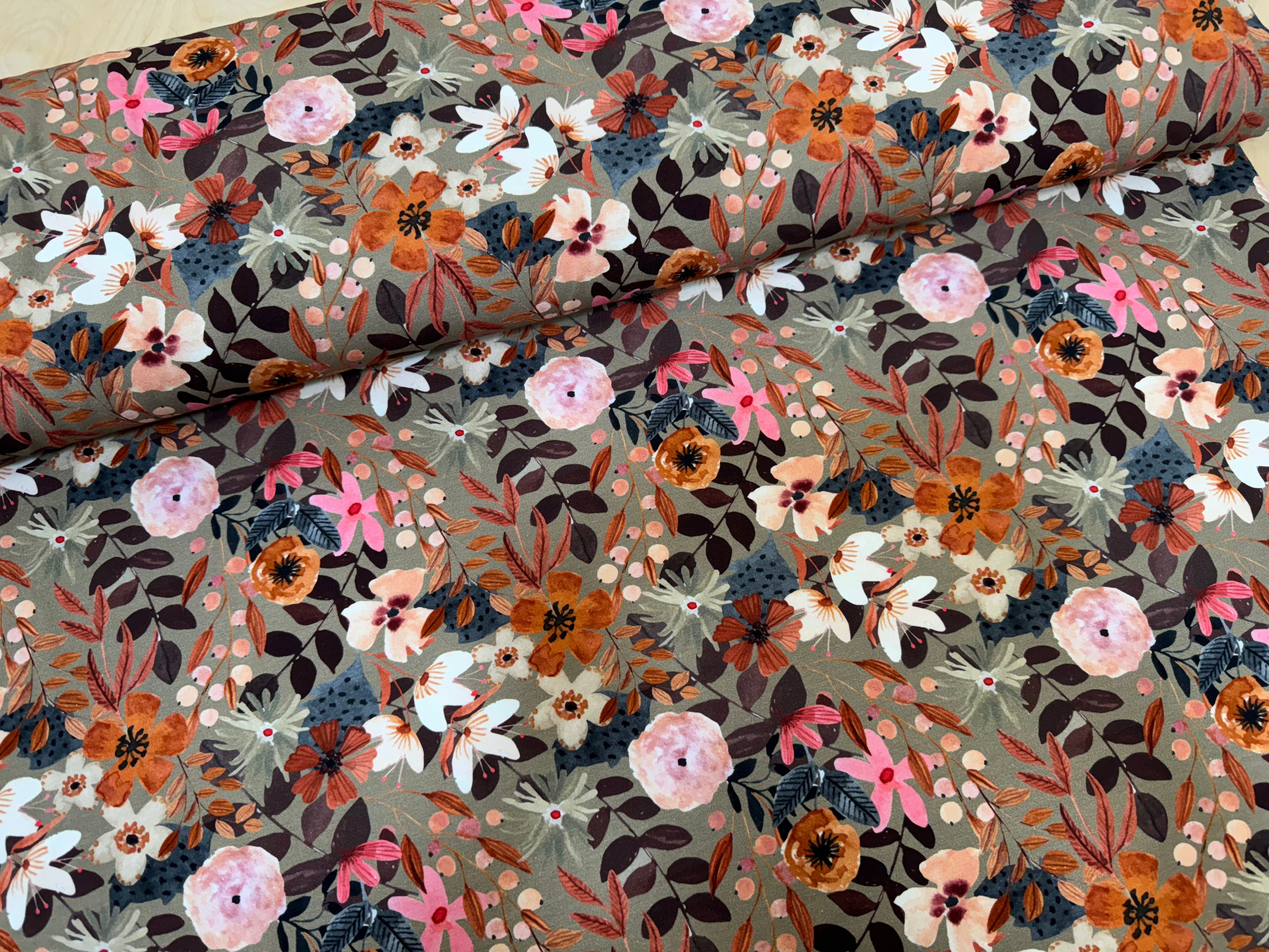 Autumn Taupe Floral Cotton Jersey