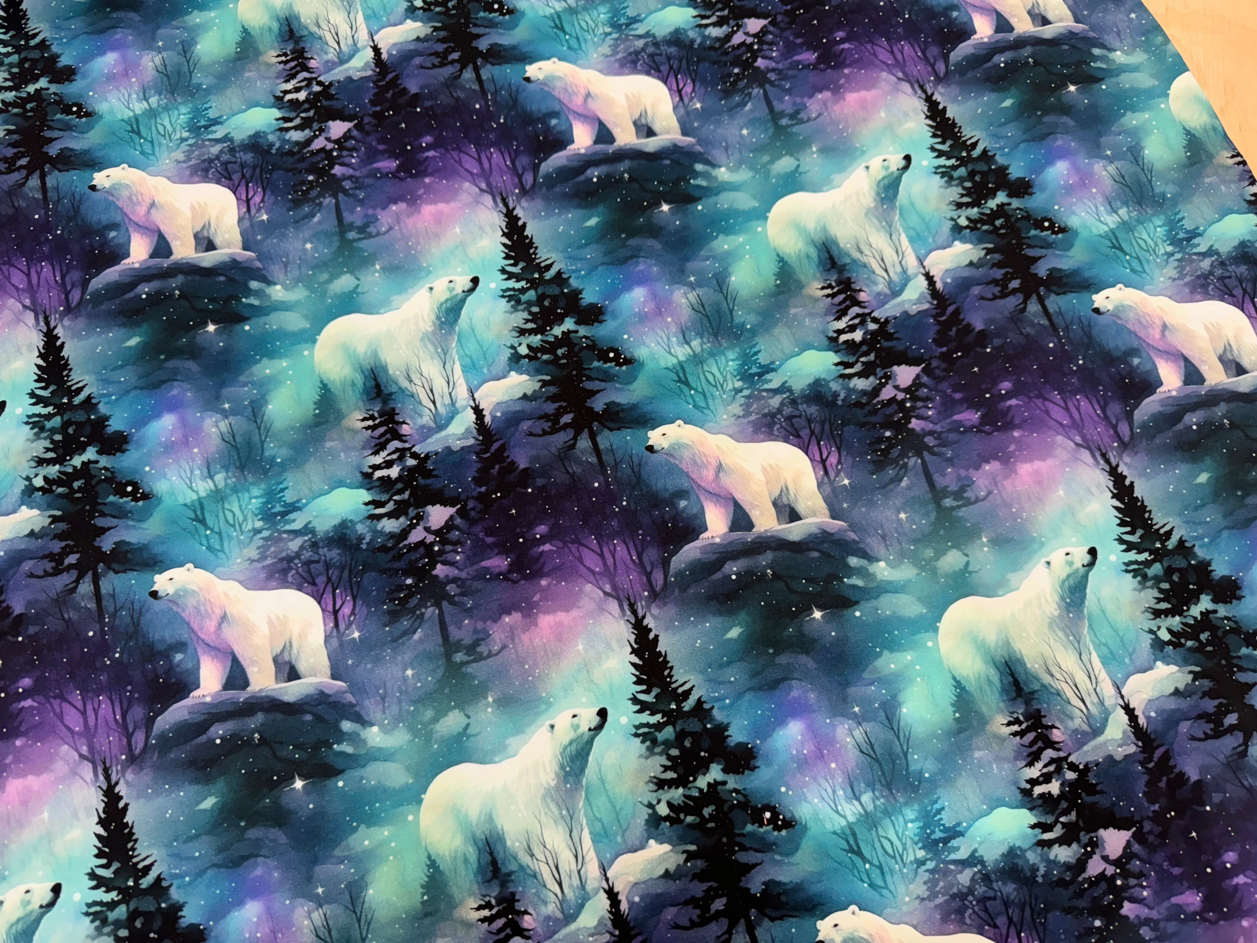 Polar Bear Northern Lights Cotton Jersey