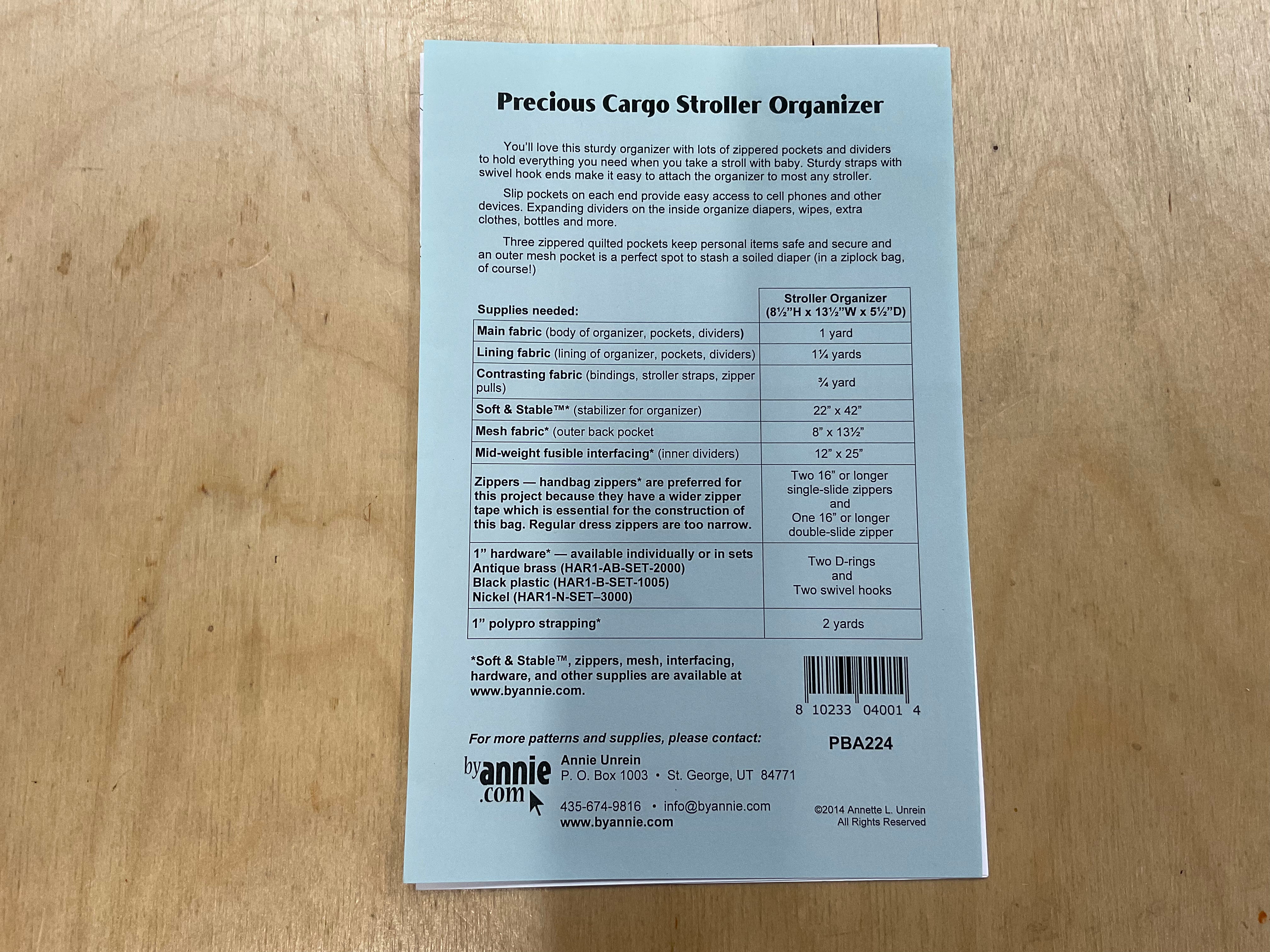 Patterns by Annie Precious Cargo Stroller Organiser Sewing Pattern