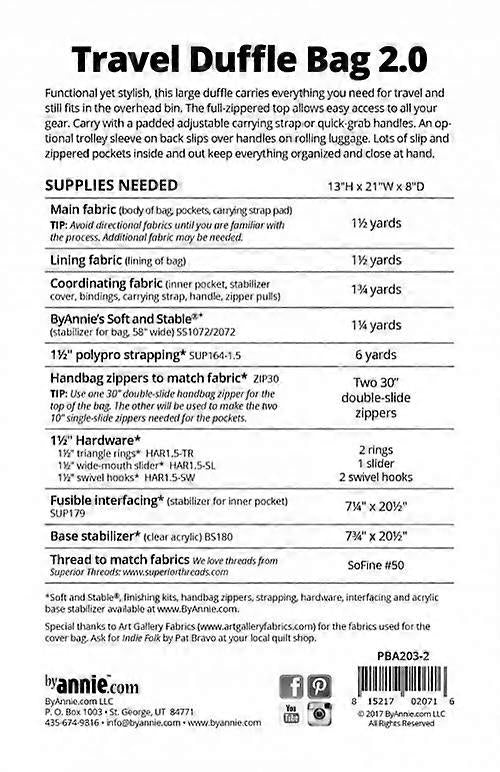 Patterns by Annie Travel Duffle Bag 2.0 Sewing Pattern