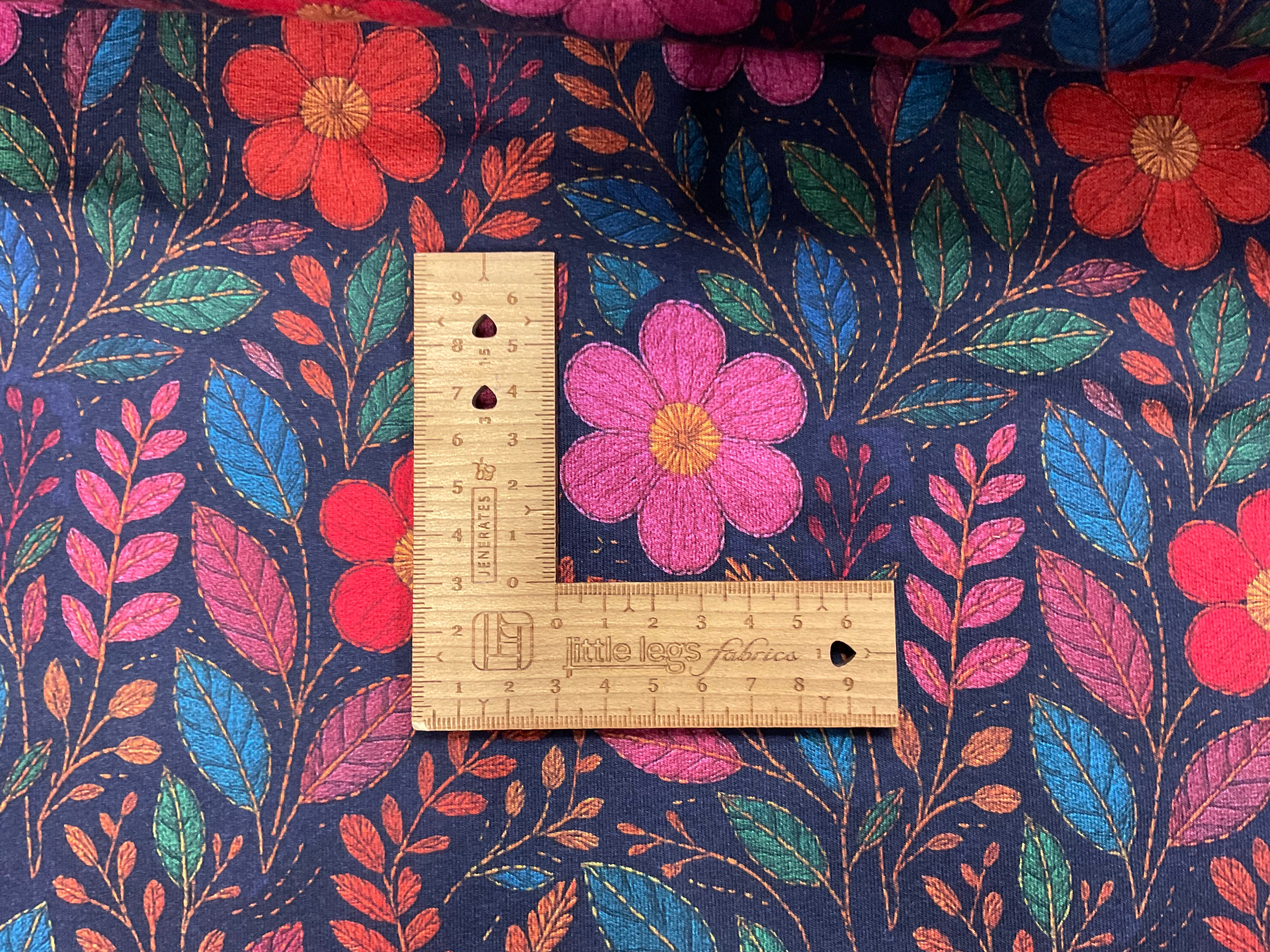 Floral Embroidered Look Brushed French Terry