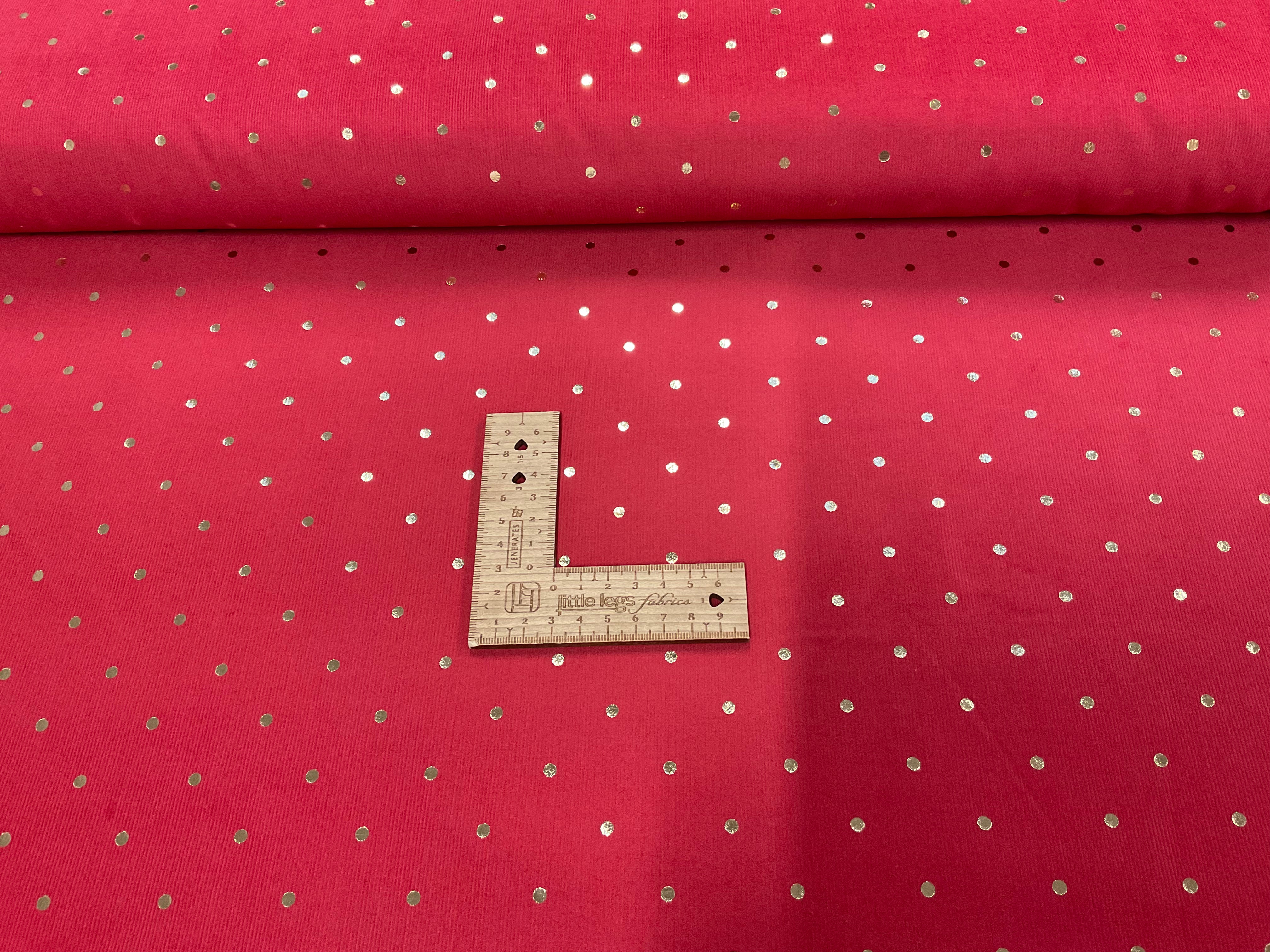 Gold Foil Dots on Red Needlecord/Corduroy