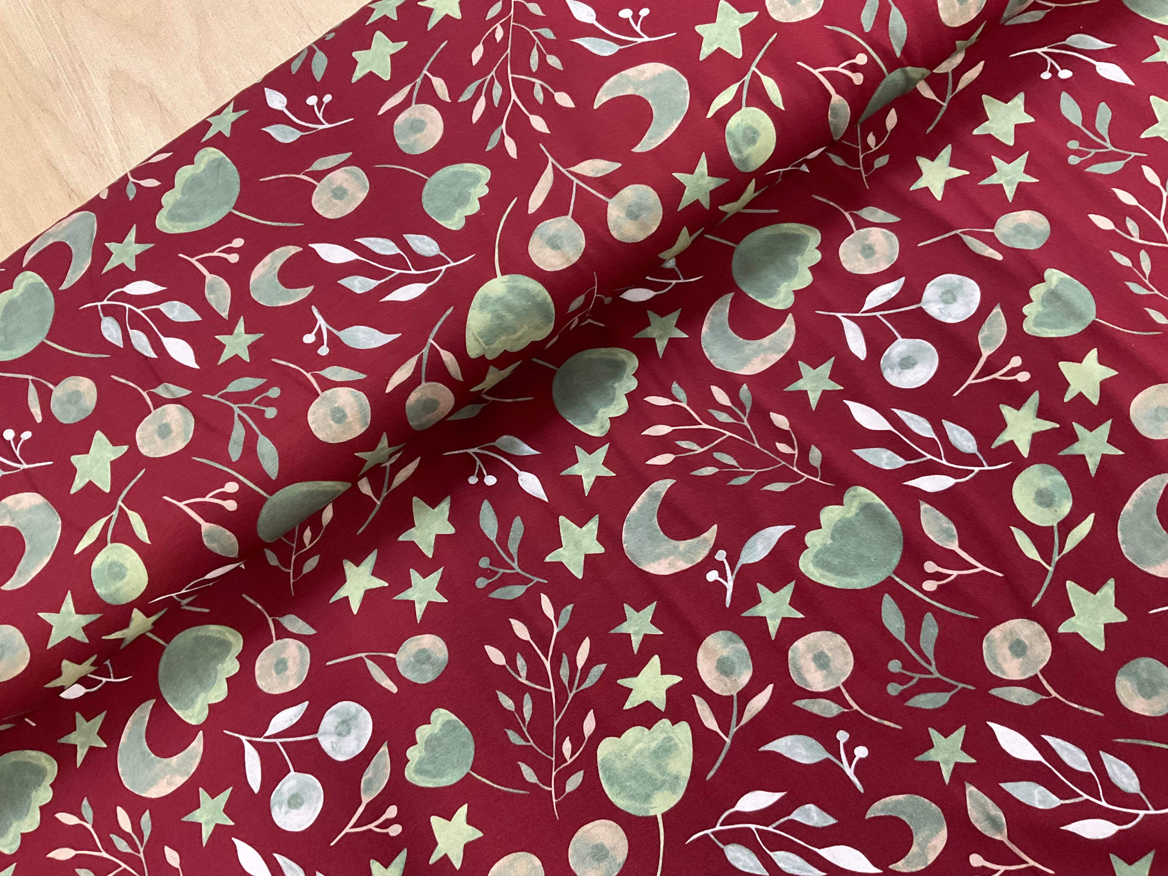 Crimson Moon Blooms Cotton Jersey Fabric