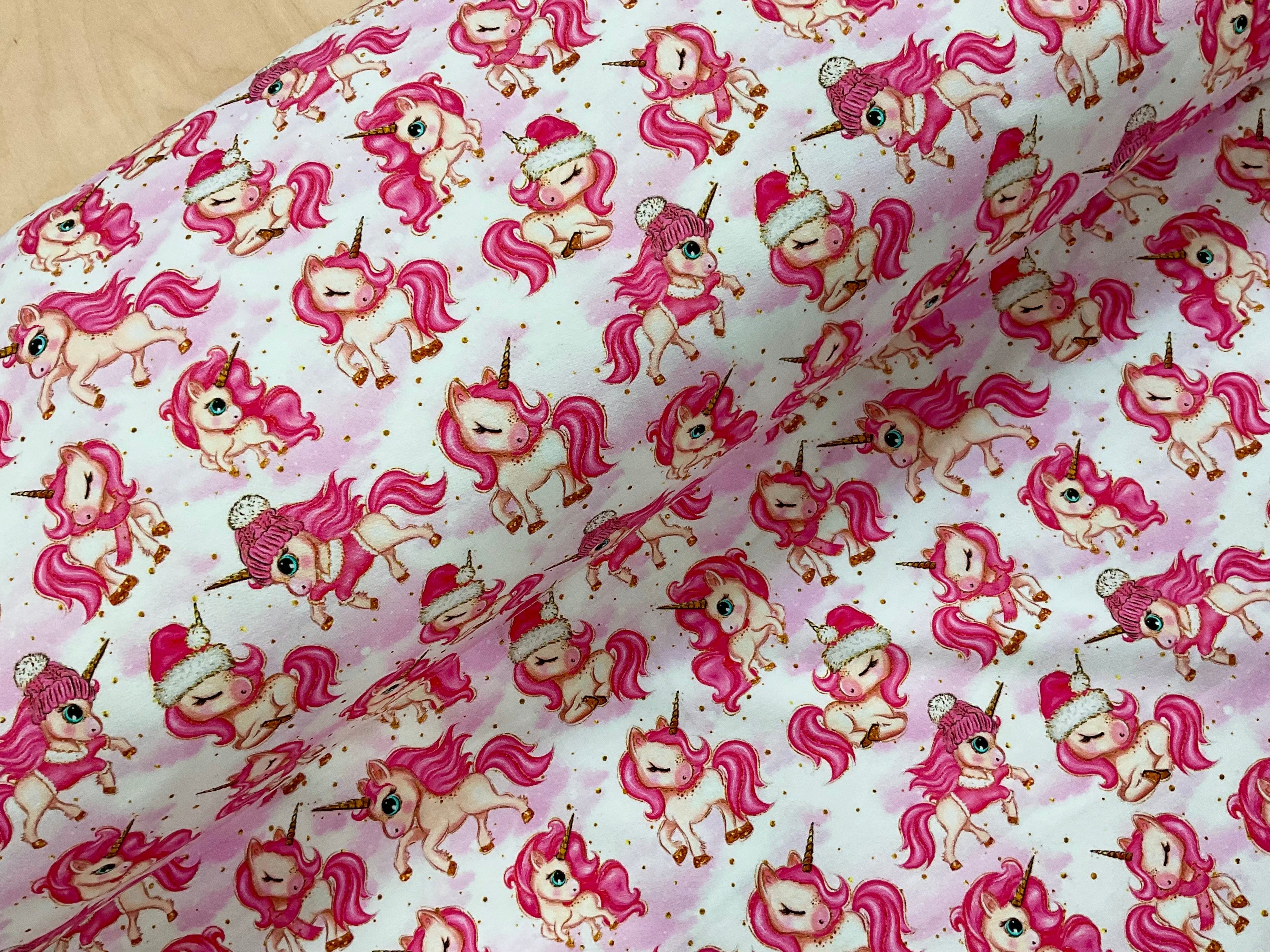 PRE ORDER Winter Unicorns Cotton Jersey Fabric - DUE IN STOCK MID NOVEMBER