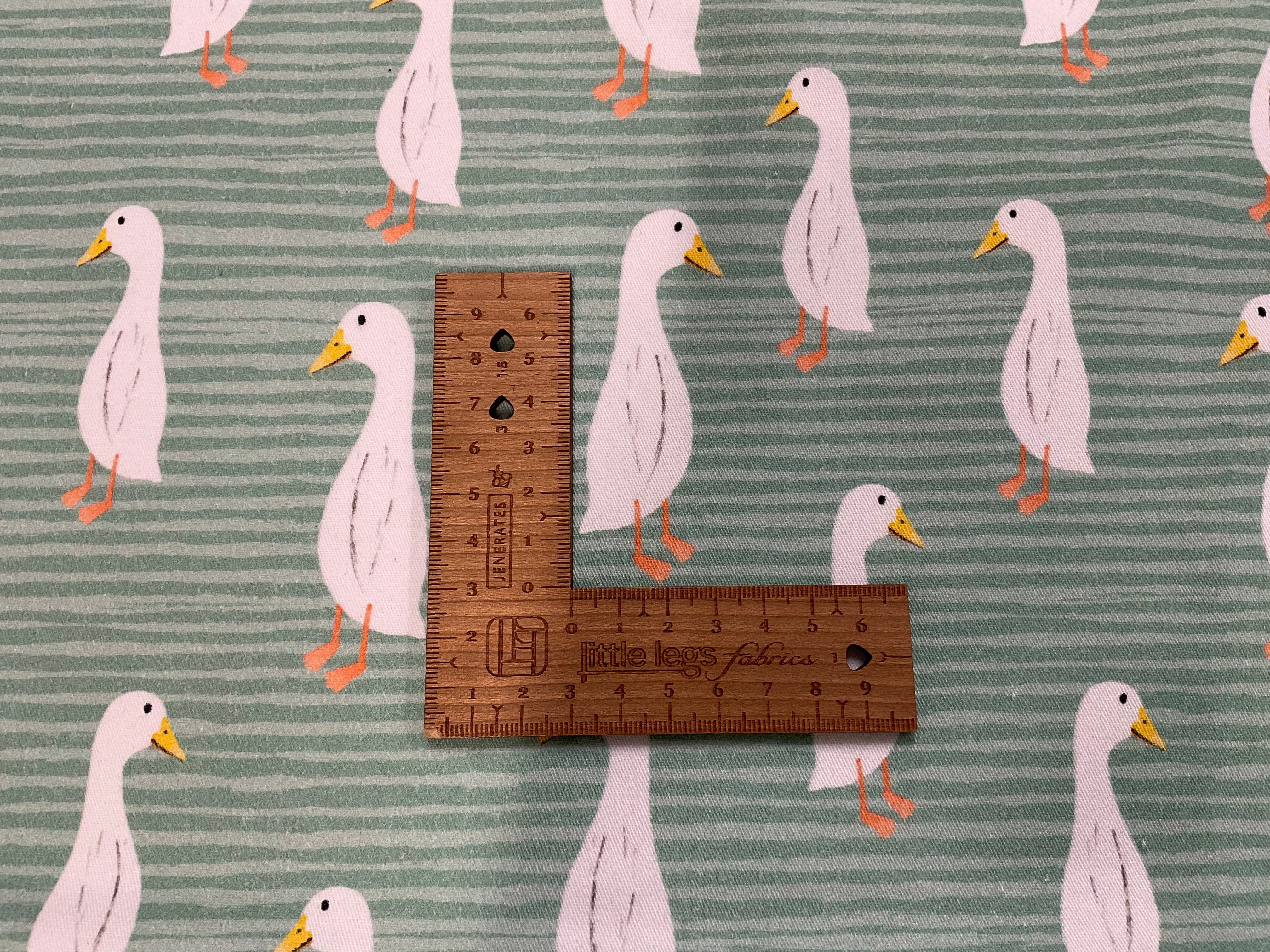Ducks on Green Stripes Cotton Canvas Twill