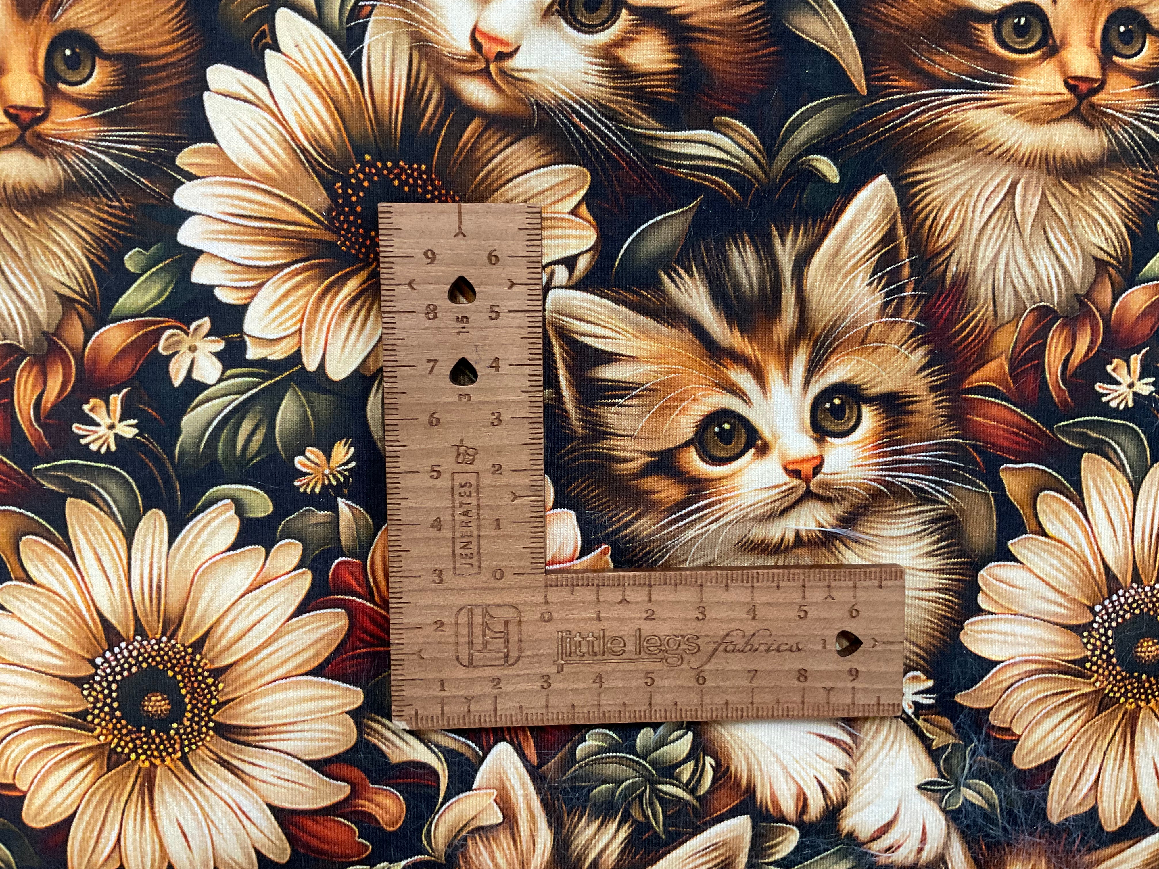 Kittens and Autumn Blossoms Cotton Jersey