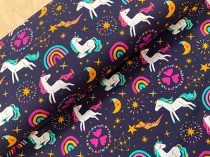 PRE ORDER Navy Unicorn by FABRIC MAMA Cotton Jersey Fabric - DUE IN STOCK MID OCTOBER