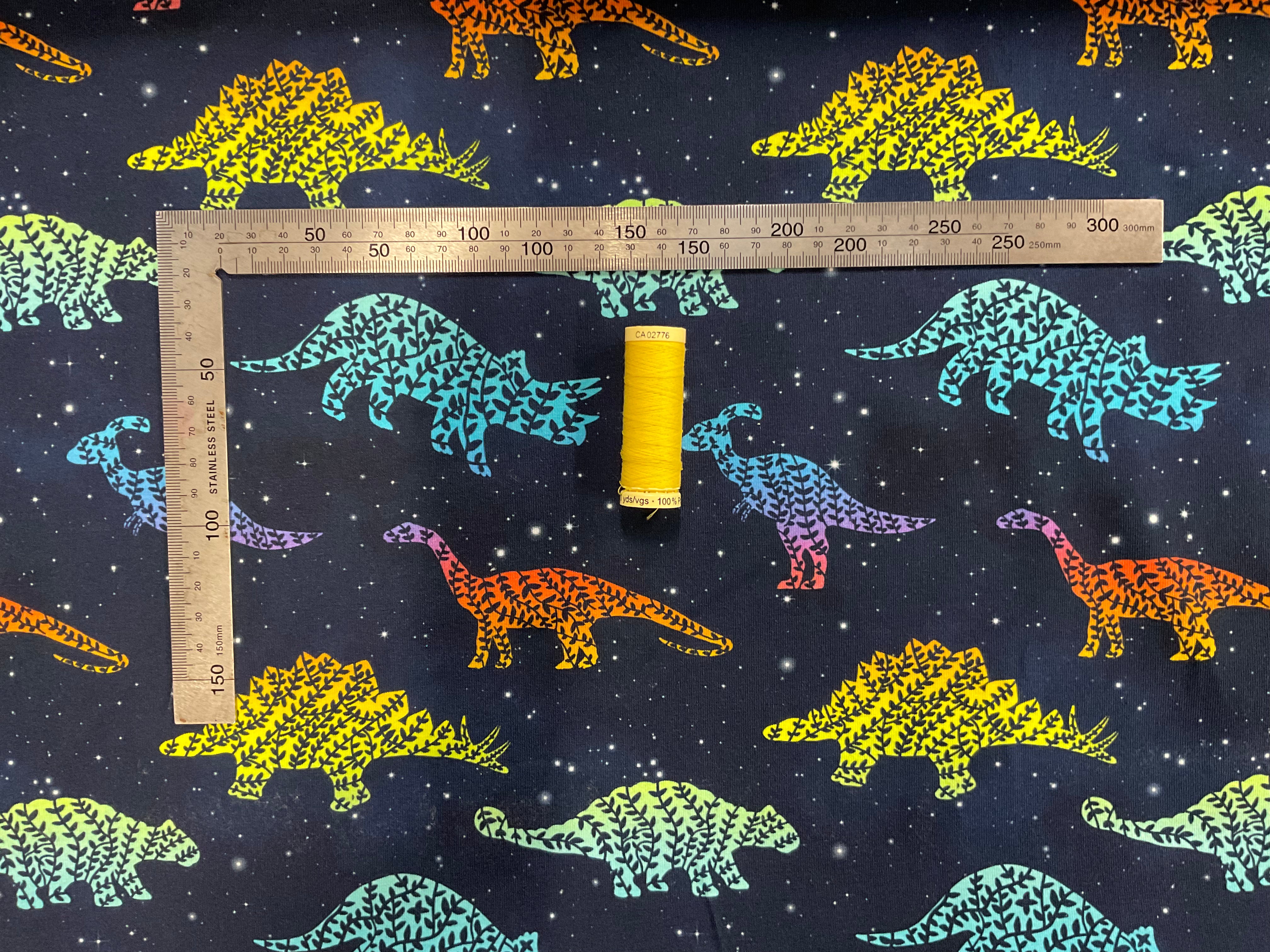 PRE ORDER Galaxy Dinosaurs Cotton Jersey Fabric - DUE IN STOCK END OF DECEMBER