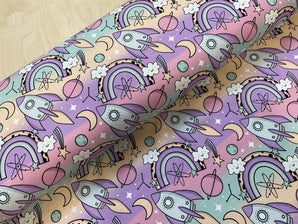 Pastel Rainbow Rockets Cotton Jersey Fabric