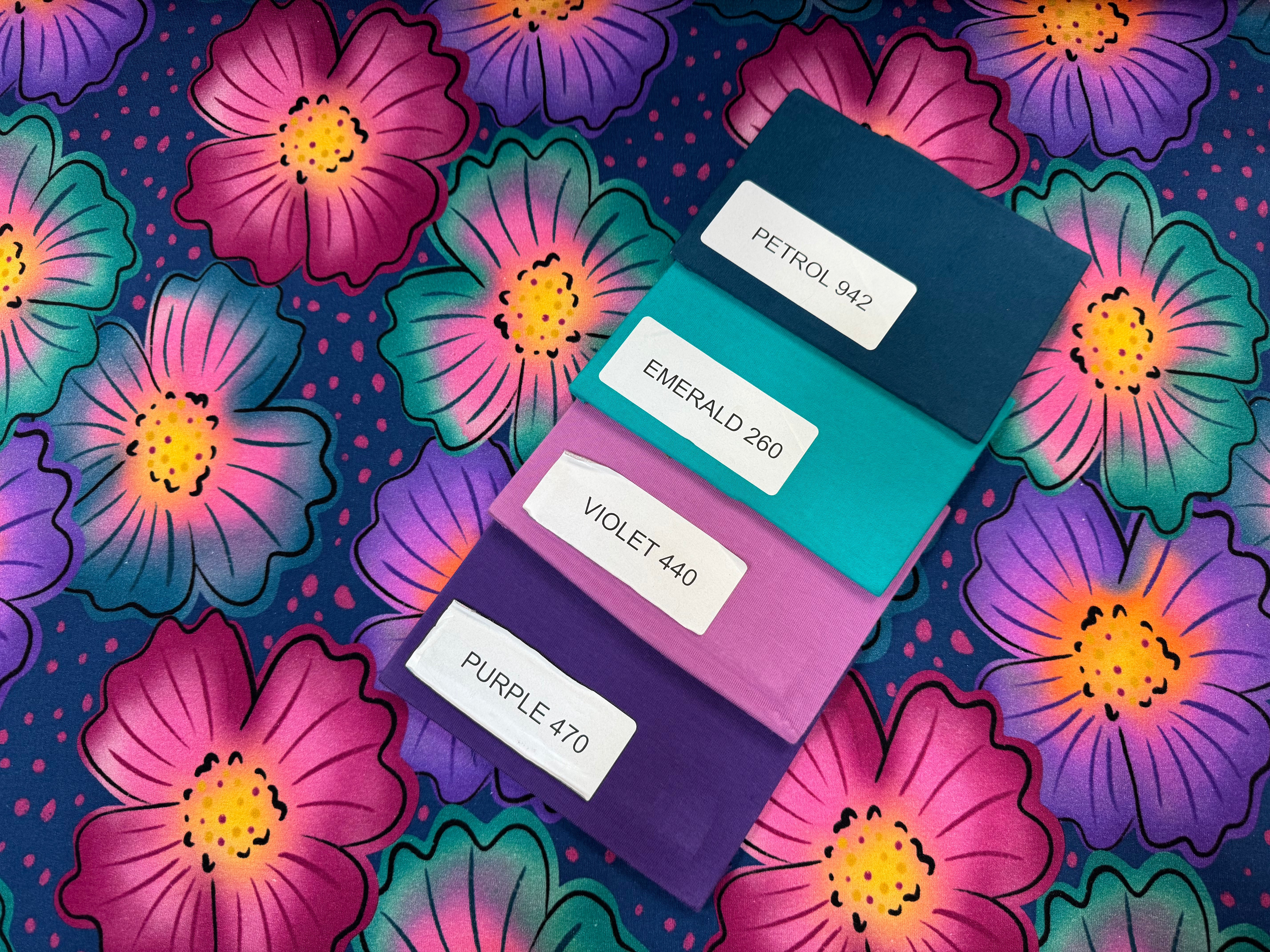 Bright Bold Flower Heads BRUSHED BACK French Terry