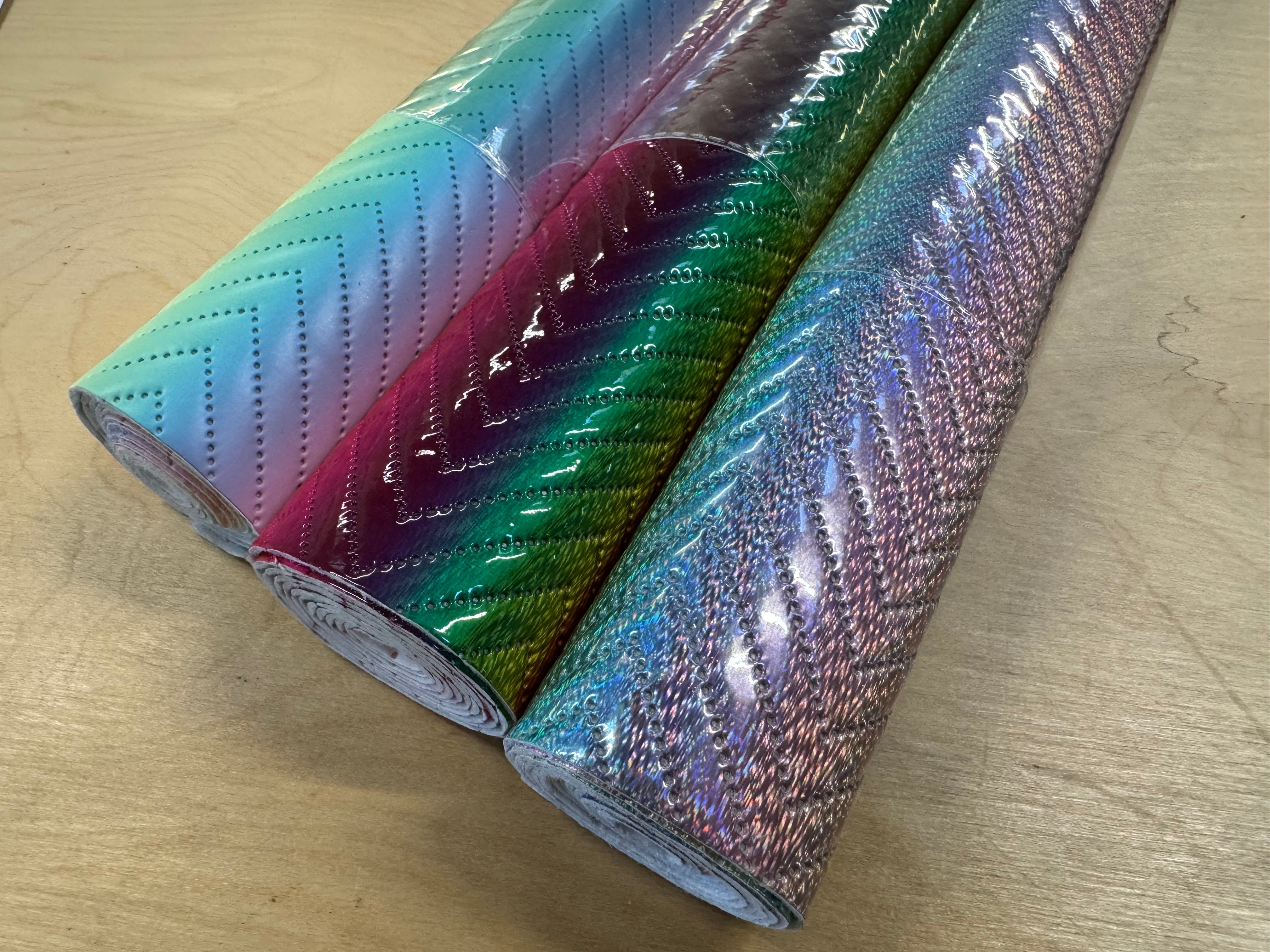 Rainbow Padded Herringbone Faux Leather Vinyl - Various Sizes