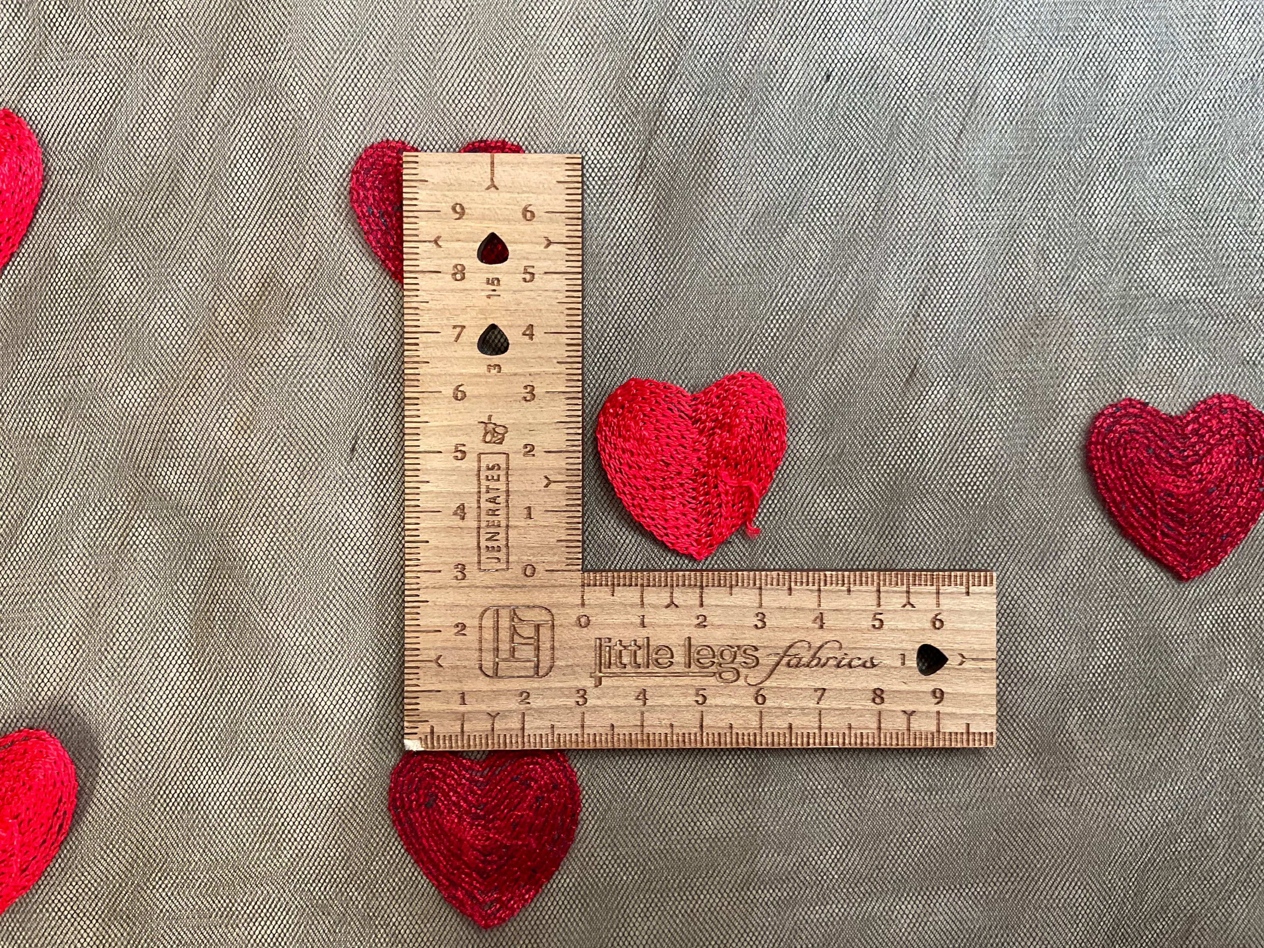 Embroidered Red Hearts on Black Tulle