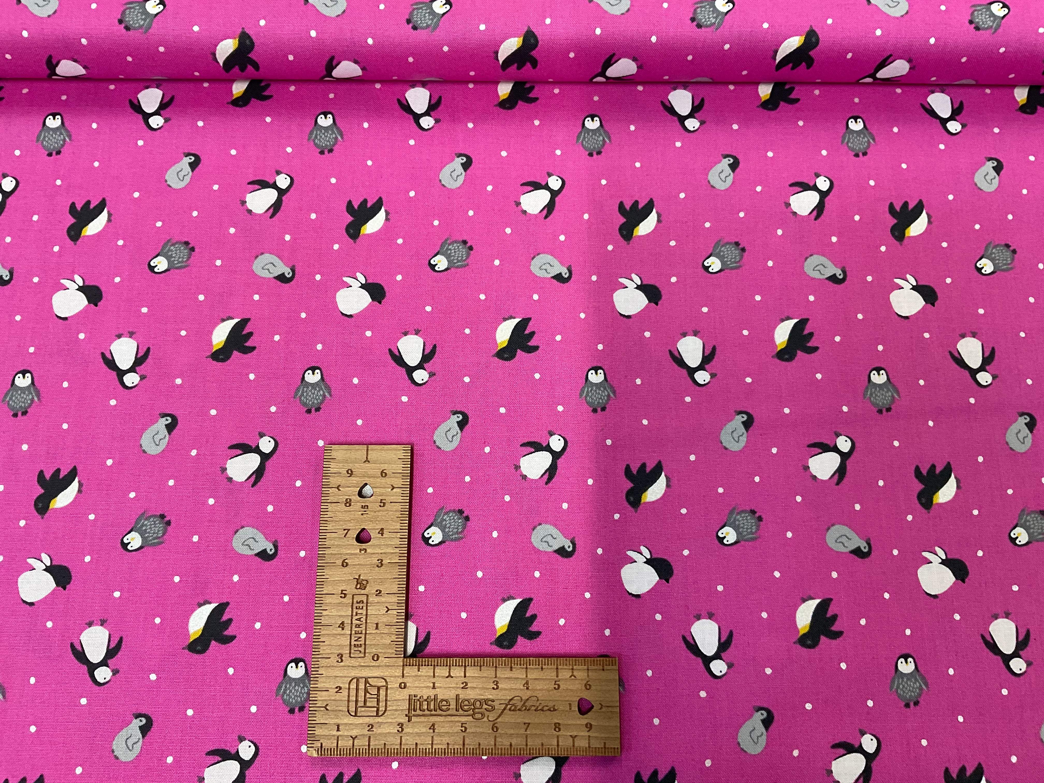 SALE - Fluffy Penguins on Pink Lewis And Irene Cotton