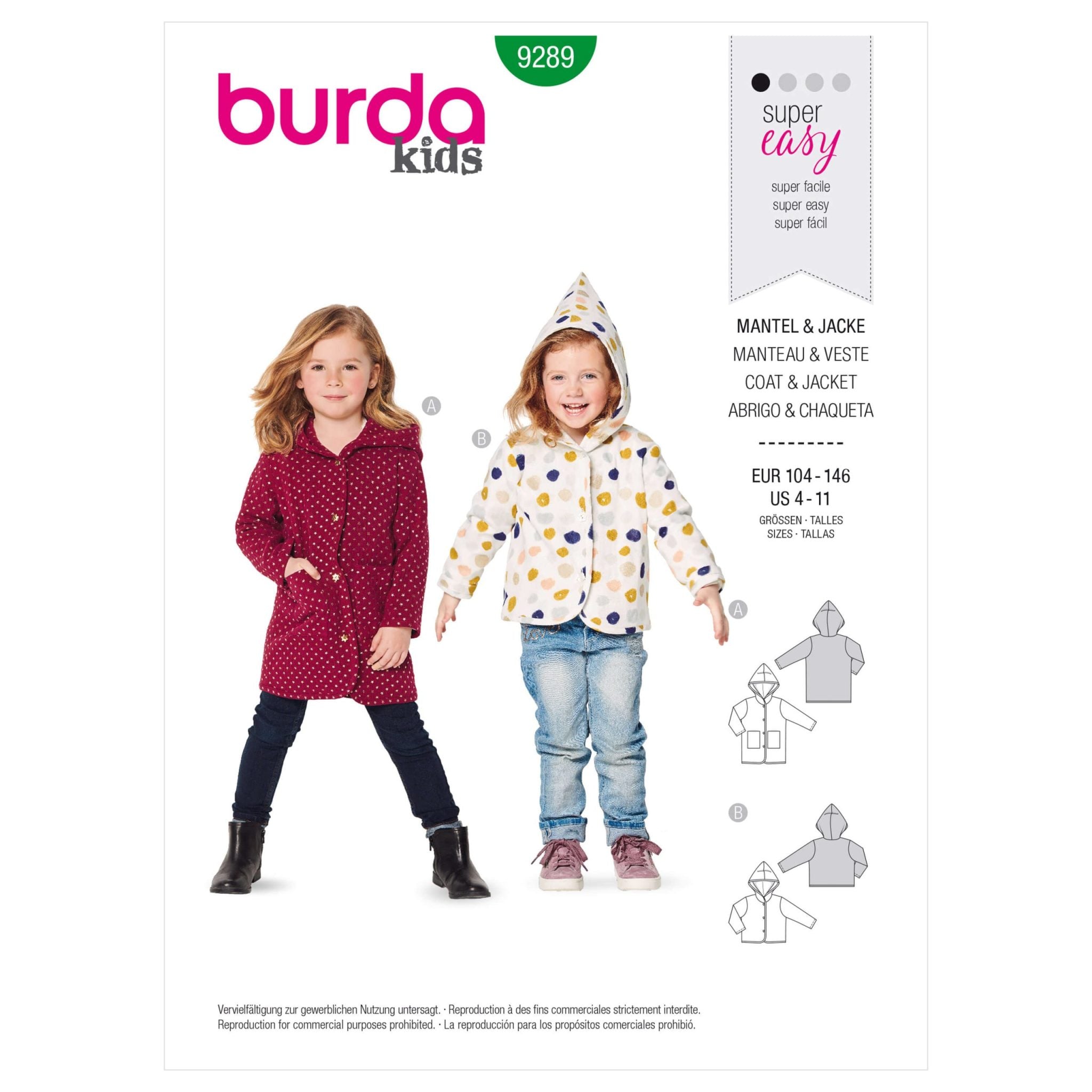 Burda Kids 9289 Coat and Jacket Paper Sewing Pattern