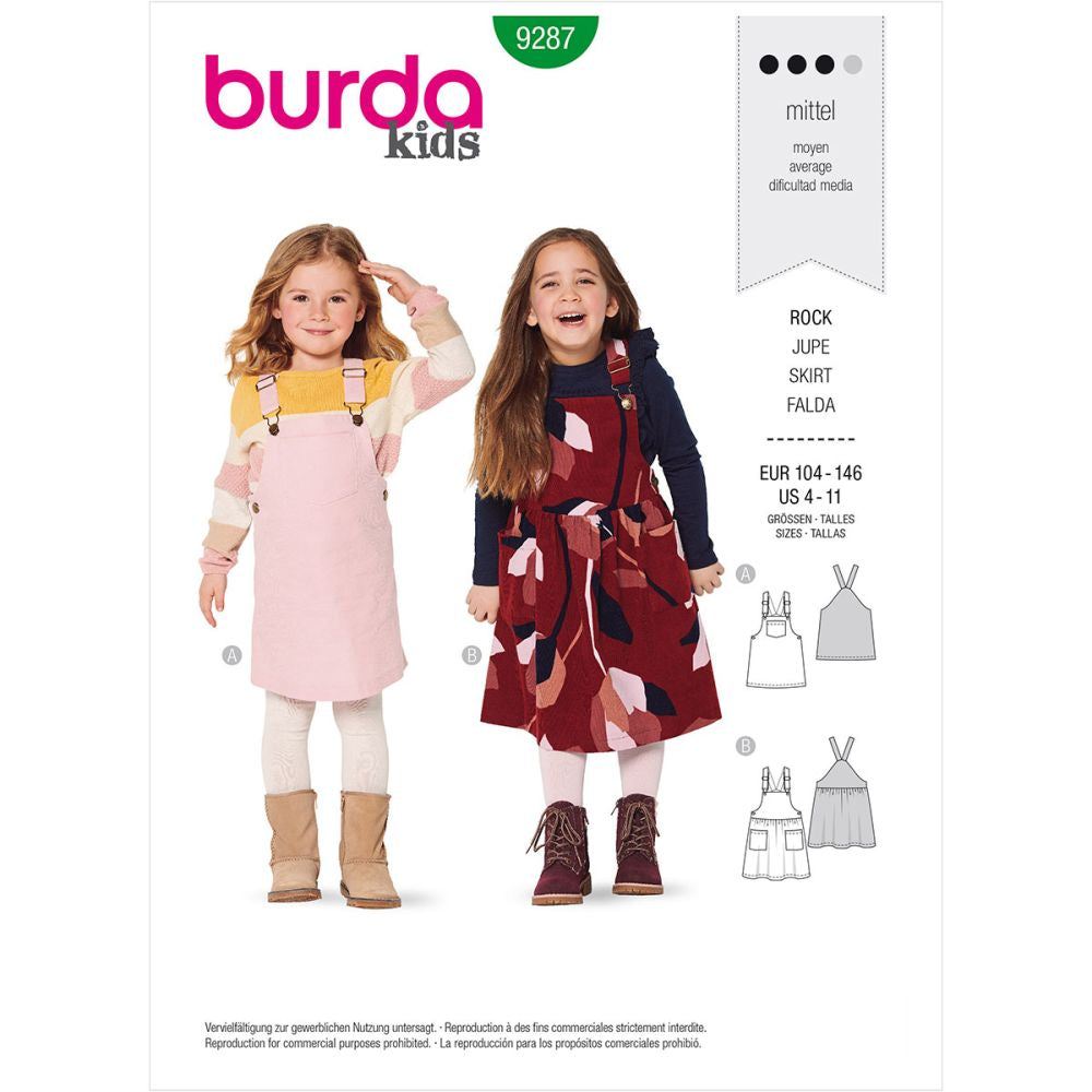 Burda Kids 9287 Bibbed Skirt Paper Sewing Pattern