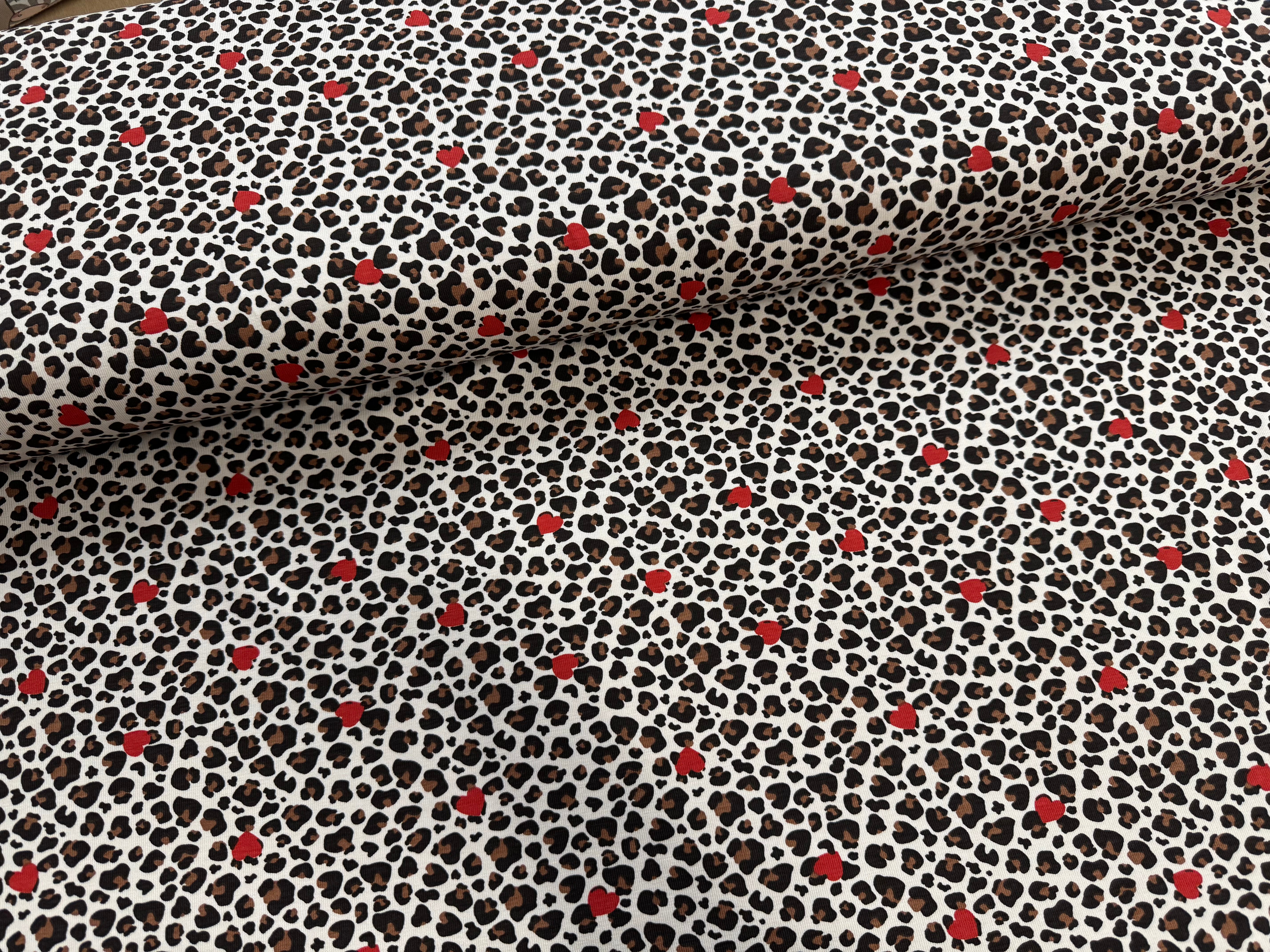 Leopard Print Mini Hearts Cotton Jersey