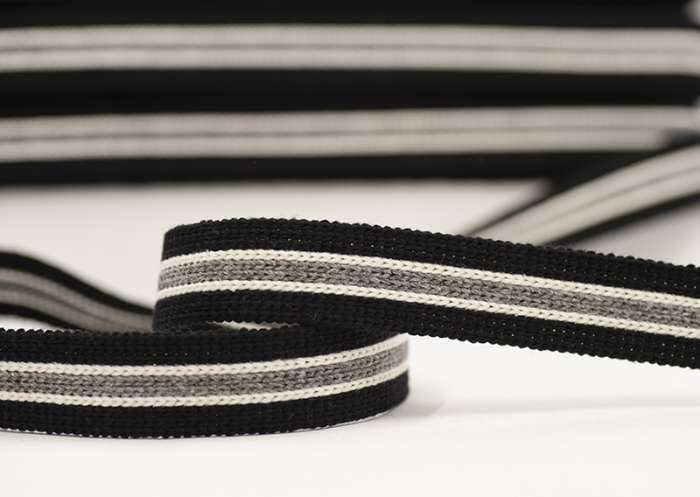 25mm Black/Ecru/Grey Stripe Cotton Webbing Tape