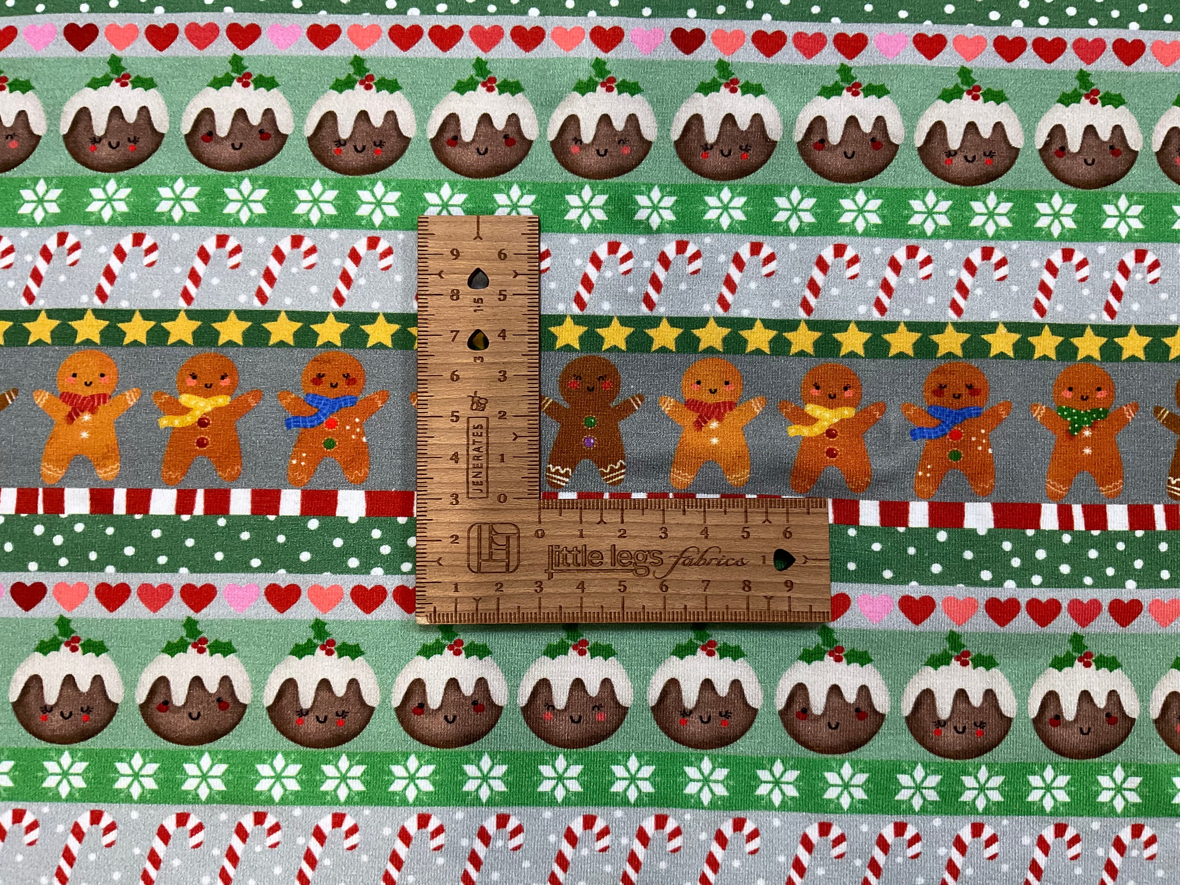 Christmas Pudding and Gingerbread Man Cotton Jersey