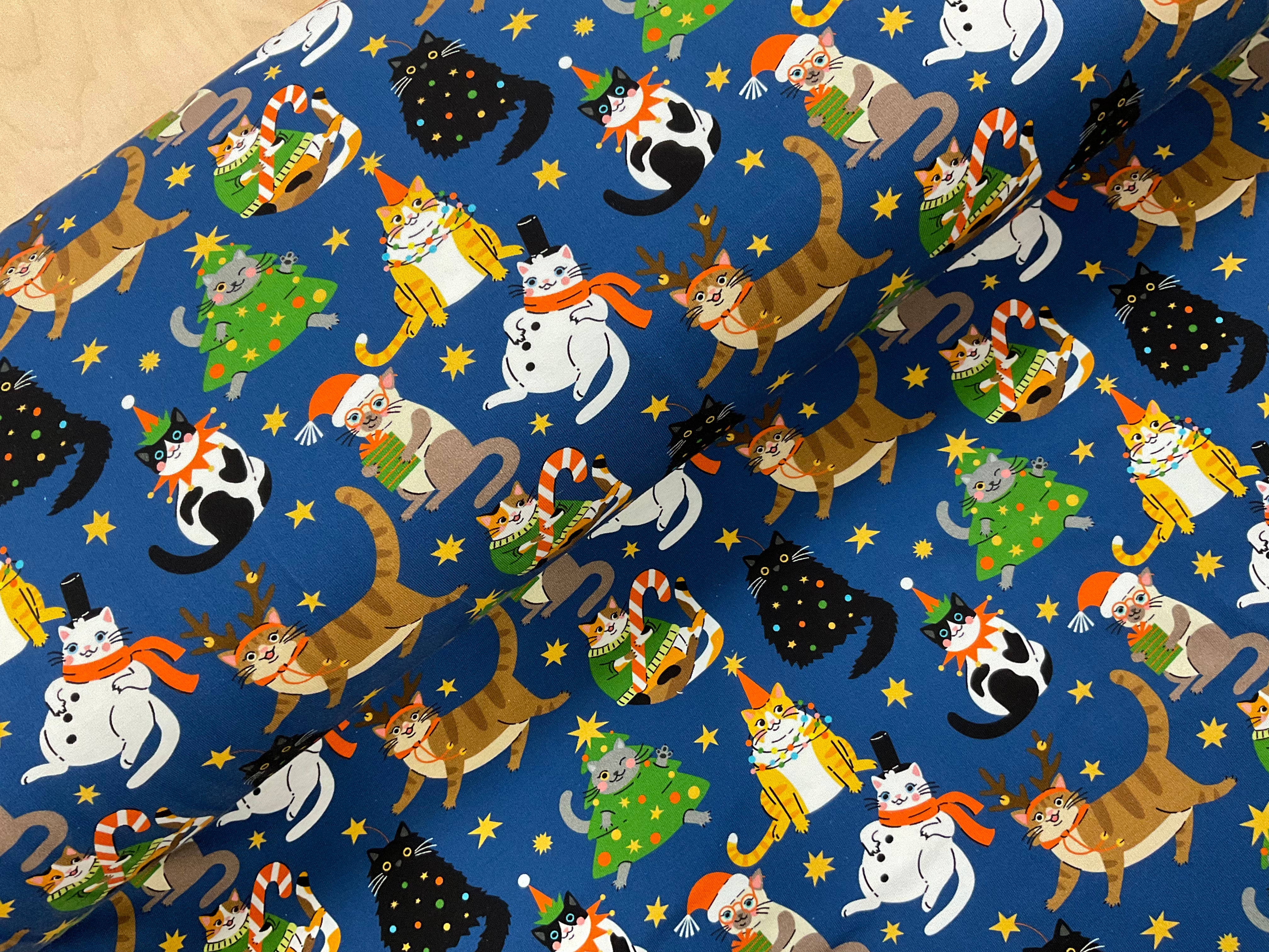 Christmas Cats Cotton Jersey