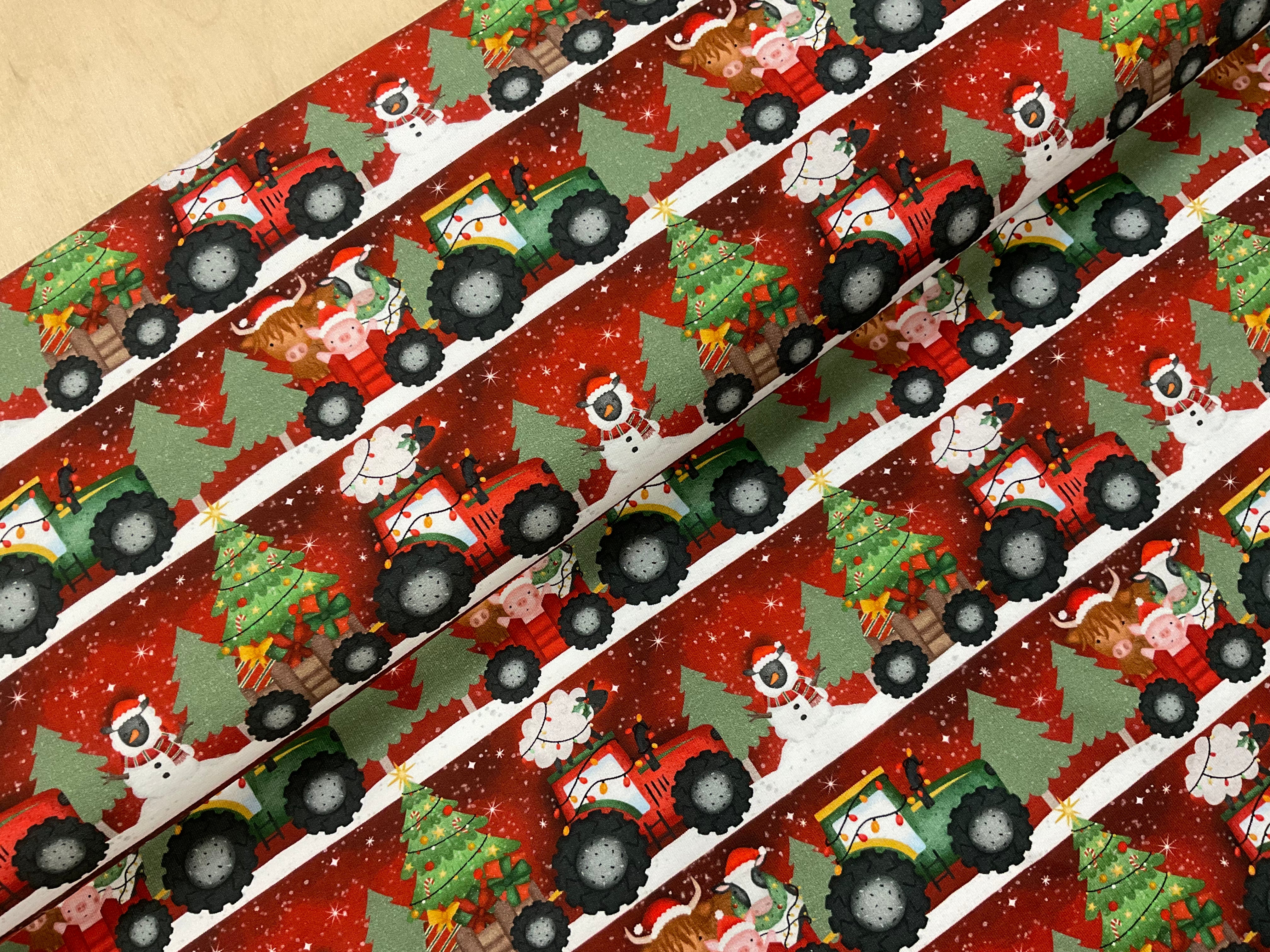 Christmas Tractor Ride Cotton Jersey