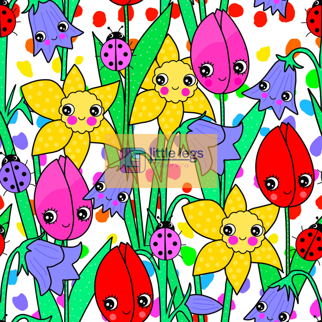 PRE ORDER Colourful Flower Faces Cotton Jersey Fabric - DUE IN STOCK END OF FEBRUARY