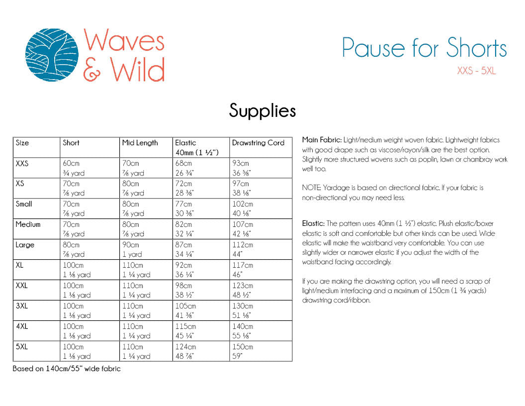 Pause For Shorts Adult Waves and Wilds Paper Pattern