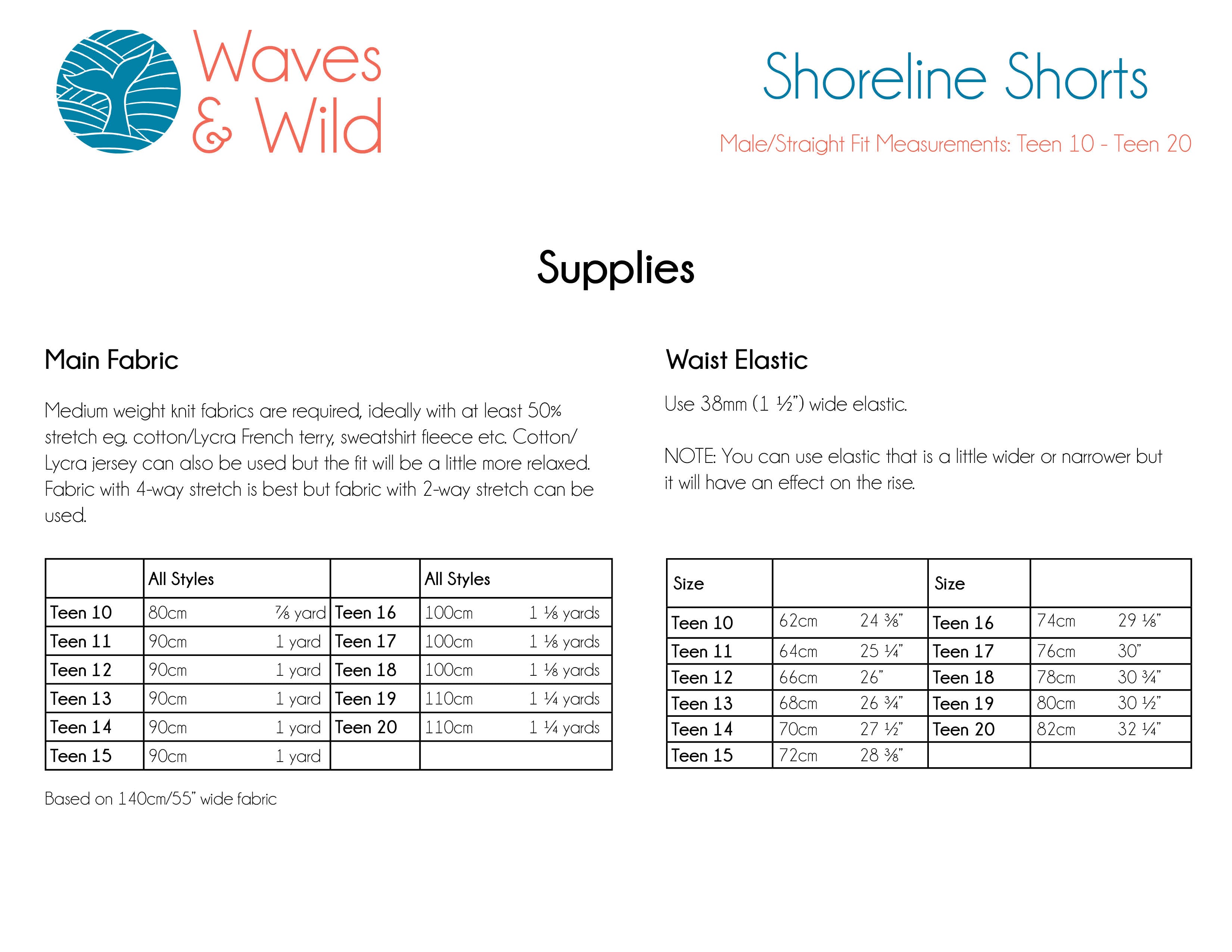 Shoreline Shorts Male/Straight Fit Teen Waves and Wilds Paper Pattern