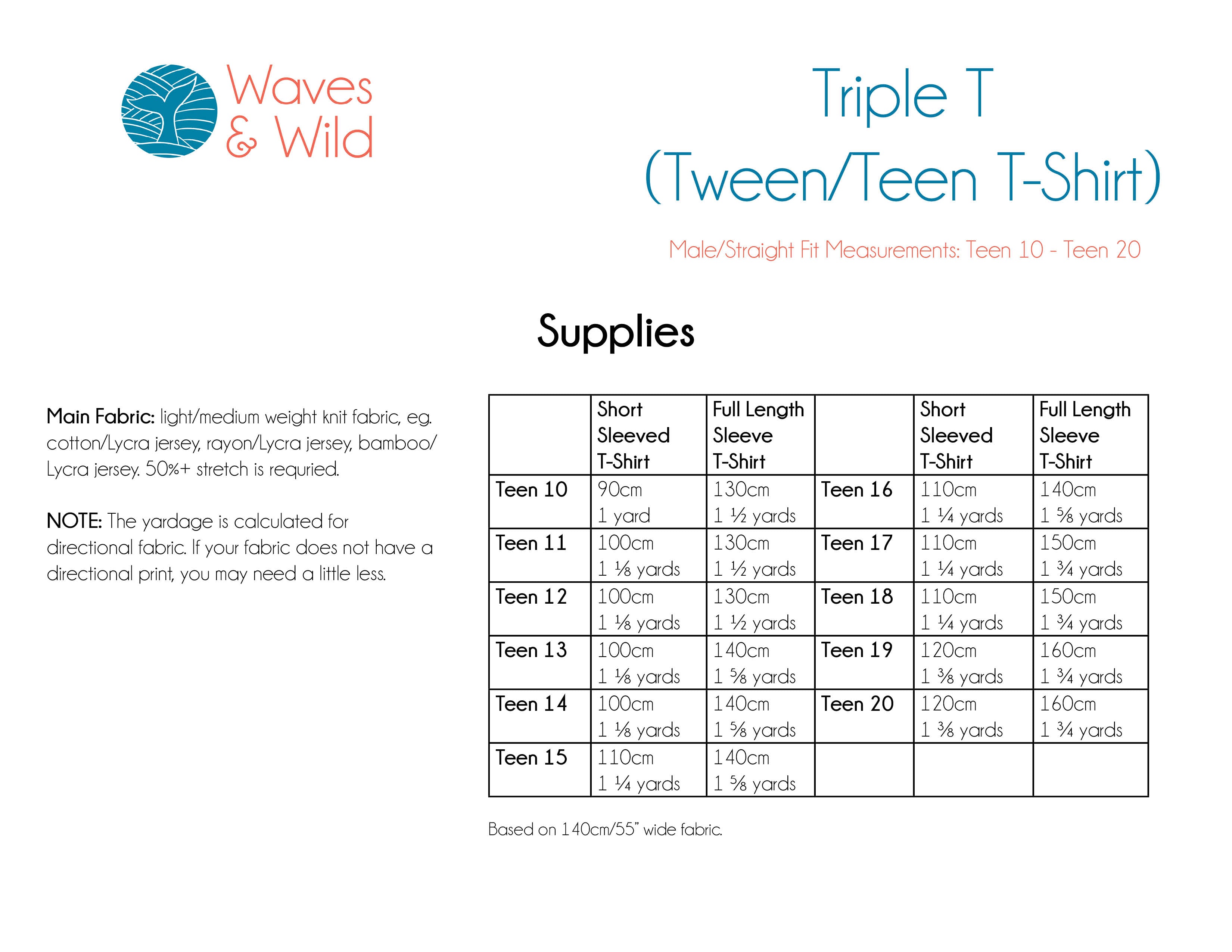 Triple T Tween/Teen Male/Straight Fit T-Shirt Waves and Wilds Paper Pattern