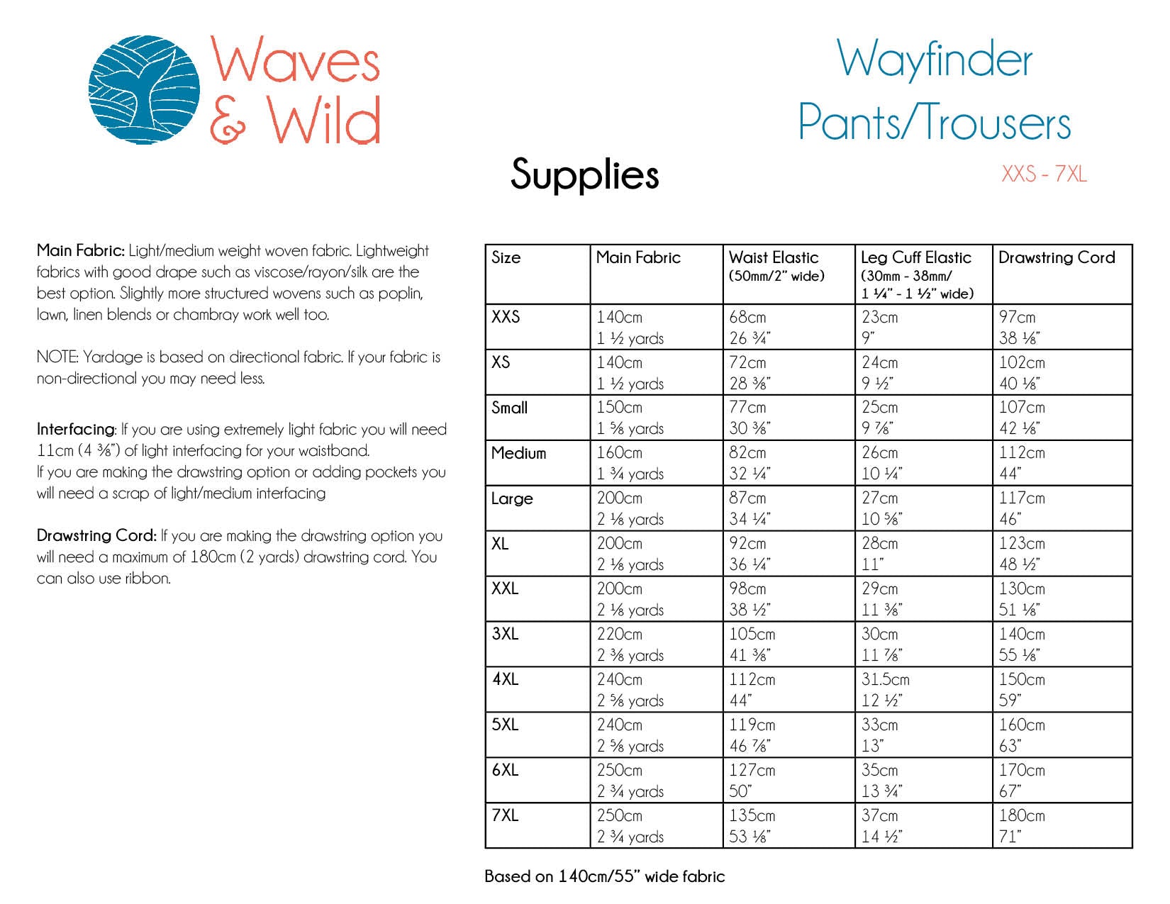Wayfinder Pants/Trousers Adult - Waves and Wild Paper Sewing Pattern