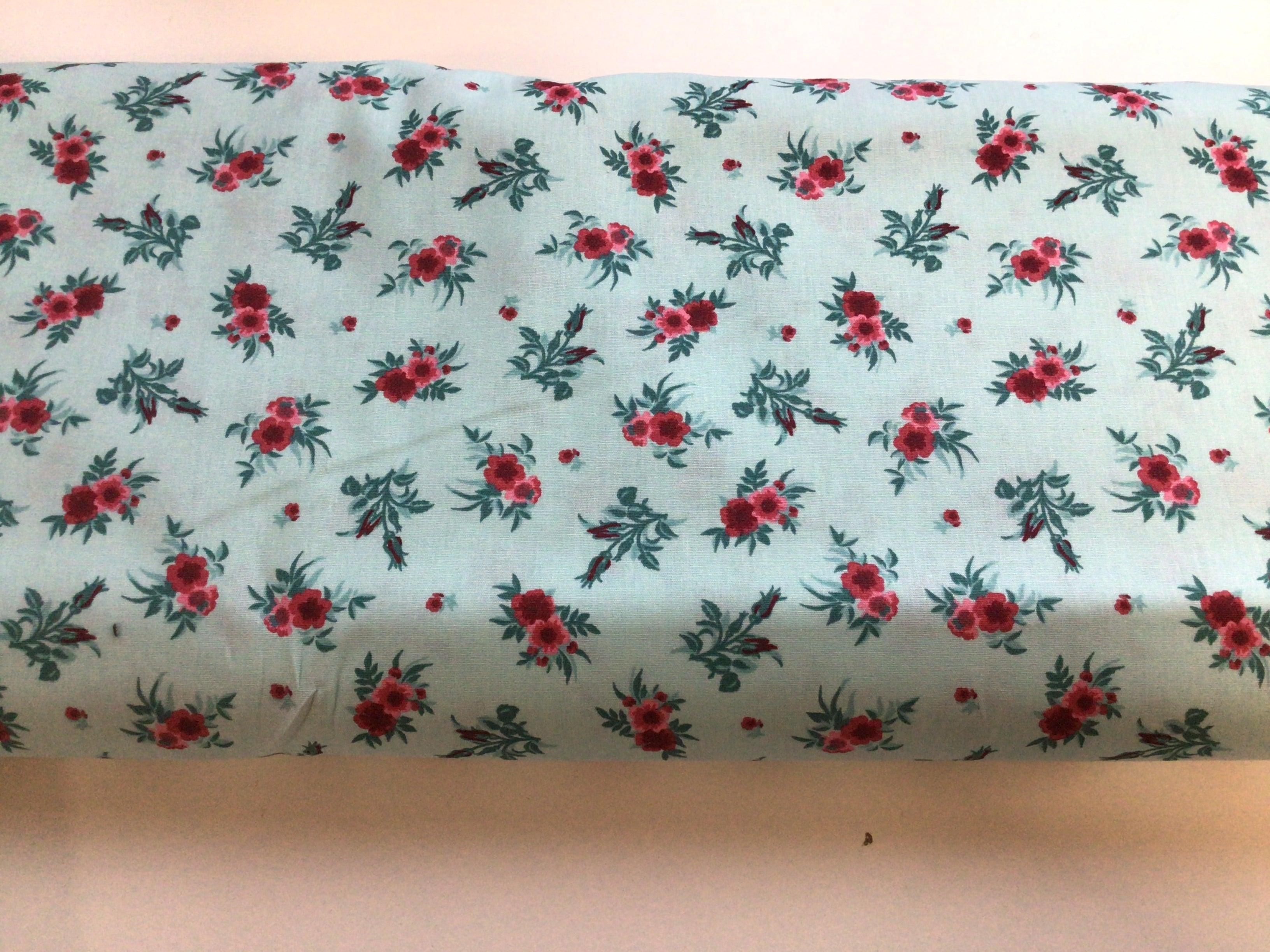 Light aqua floral Cotton Poplin