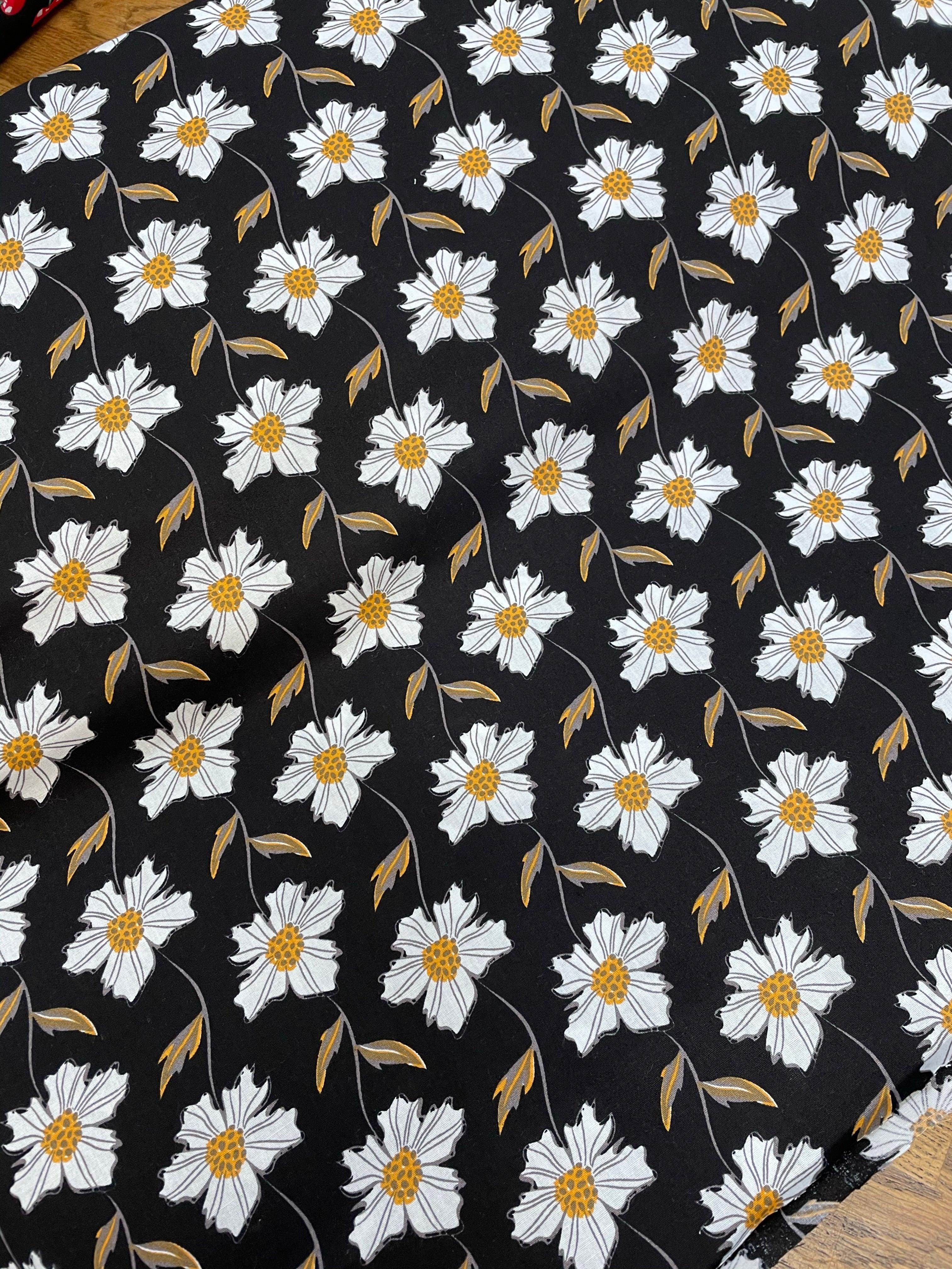 Flowers on Black Cotton Poplin